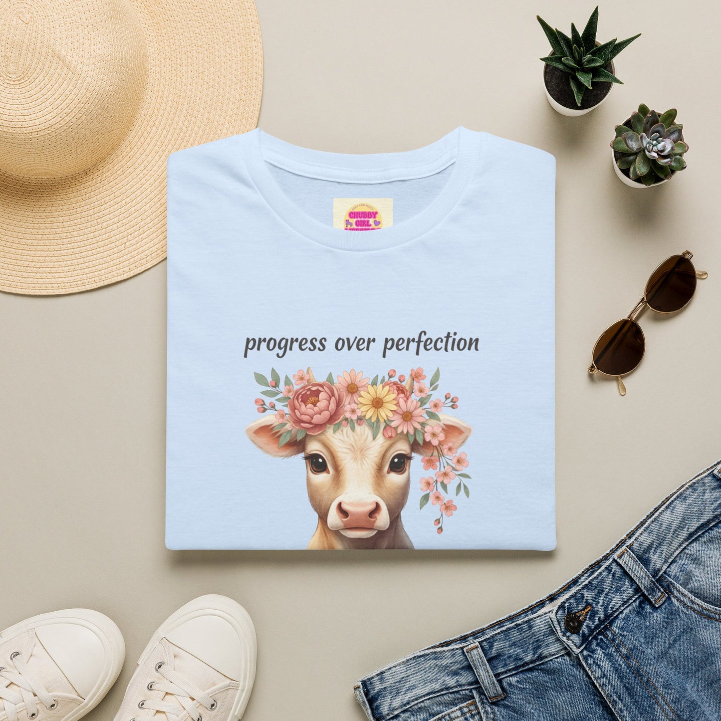 Progress Over Perfection Floral Cow Shirt