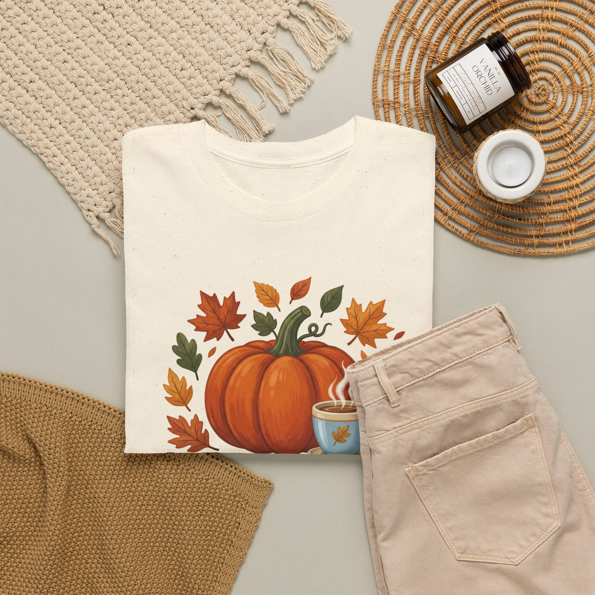 Blessed Pumpkin Fall T-Shirt — Autumn Leaves & Coffee Tee
