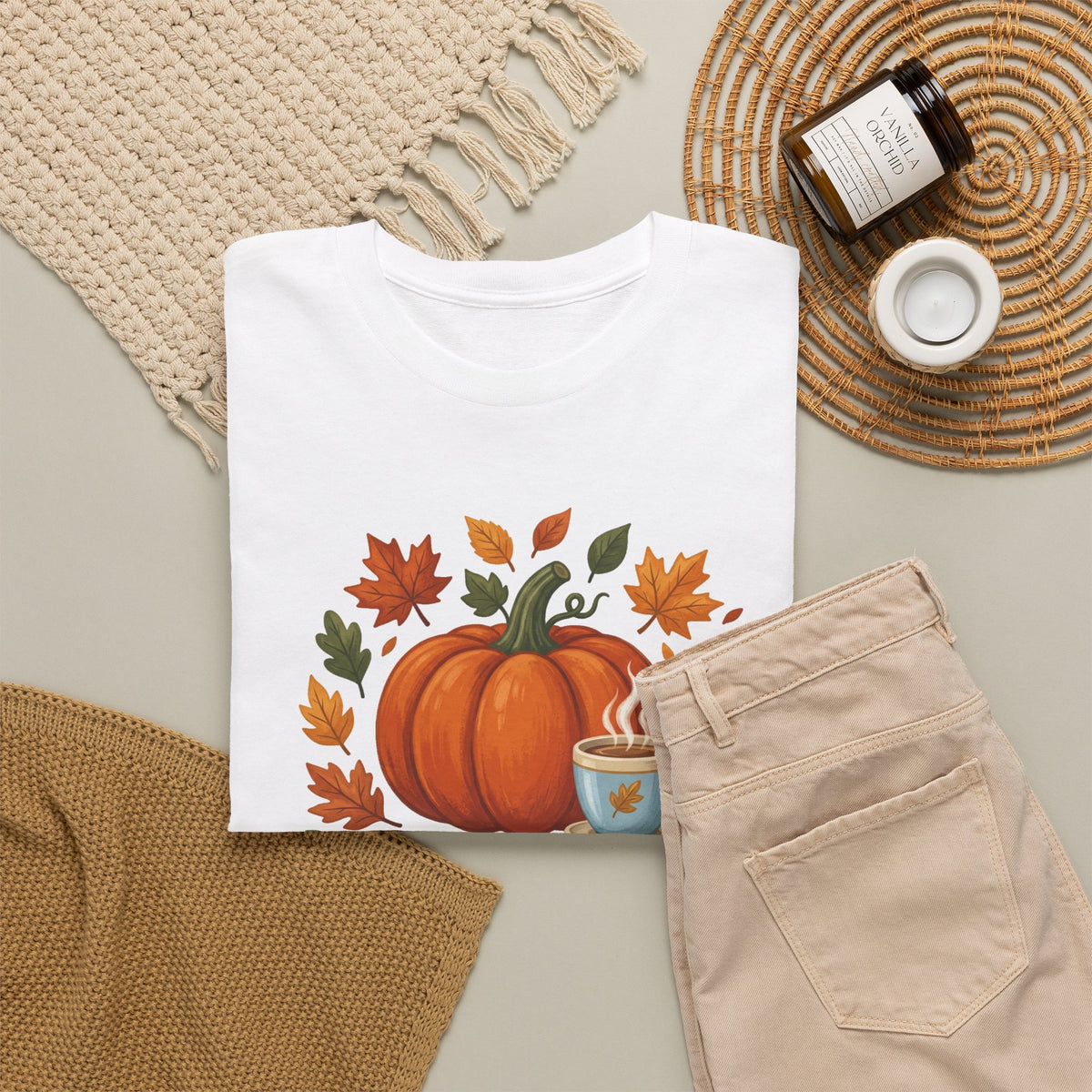 Blessed Pumpkin Fall T-Shirt — Autumn Leaves & Coffee Tee