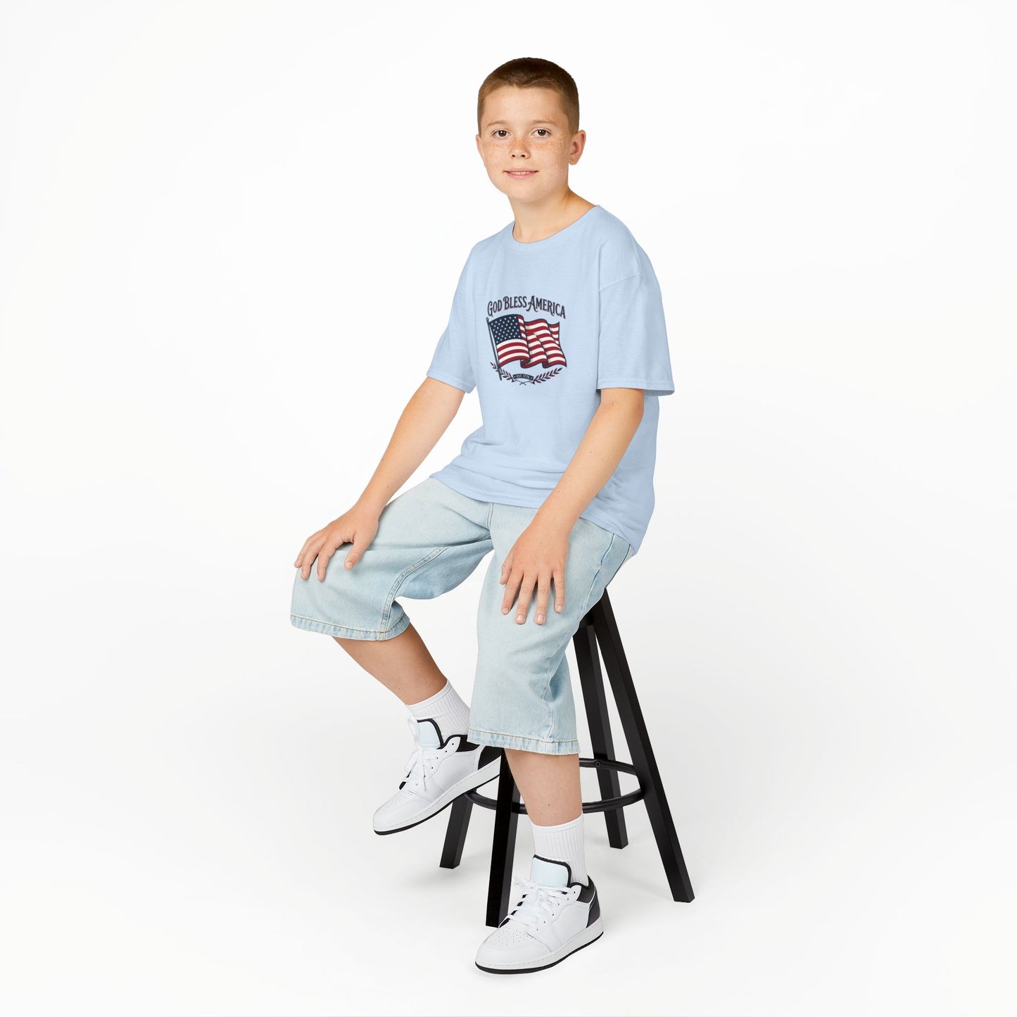 Kids T-Shirt — "God Bless America" American Flag Patriotic Tee for Kids