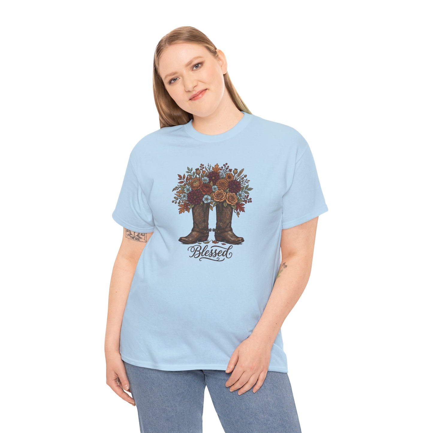Blessed Cowboy Boots Floral Tee — Rustic Country Western Graphic T-Shirt