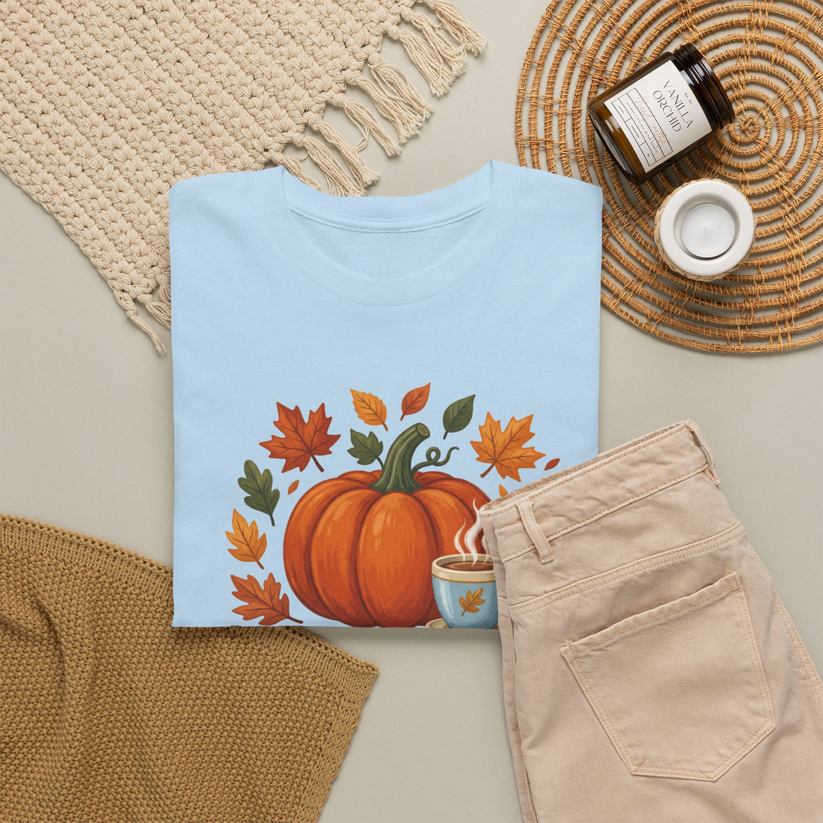 Blessed Pumpkin Fall T-Shirt — Autumn Leaves & Coffee Tee