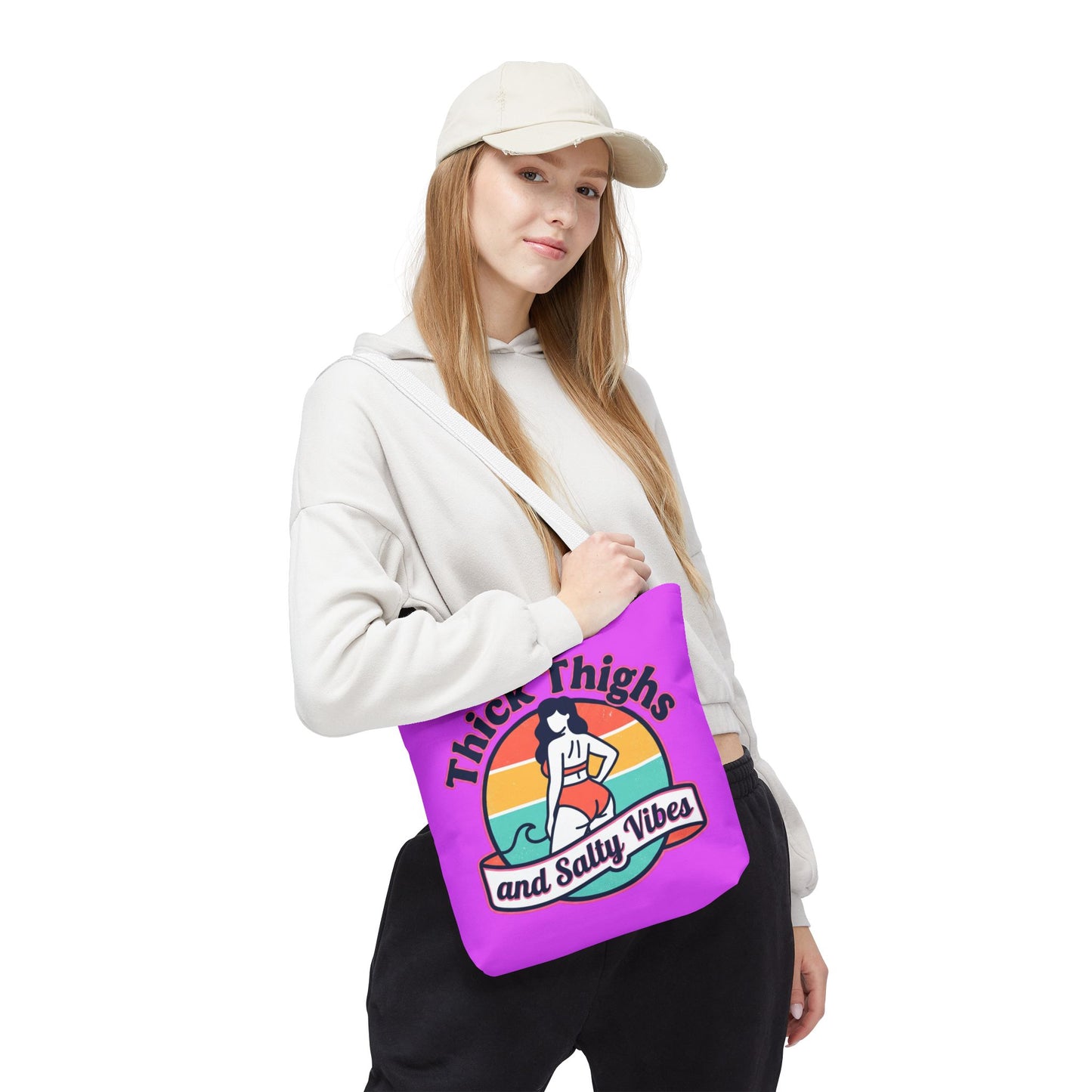 Thick Thighs and Salty Vibes Tote Bag — Retro Beach Graphic Bag