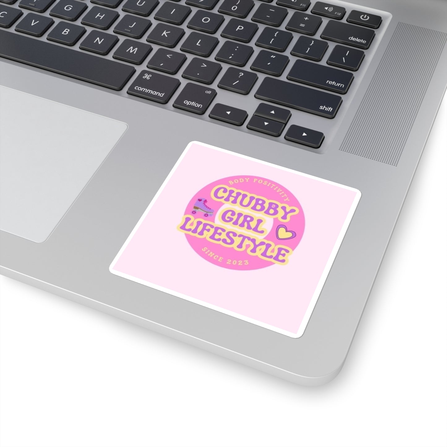 Chubby Girl Lifestyle Square Sticker — Pink Body Positivity Roller Skate Design