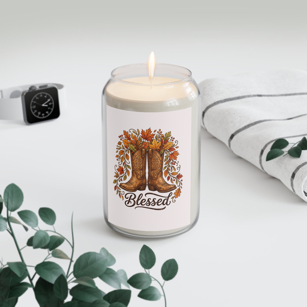 Blessed Cowboy Boots Fall Soy Candle — 13.75oz Scented Jar