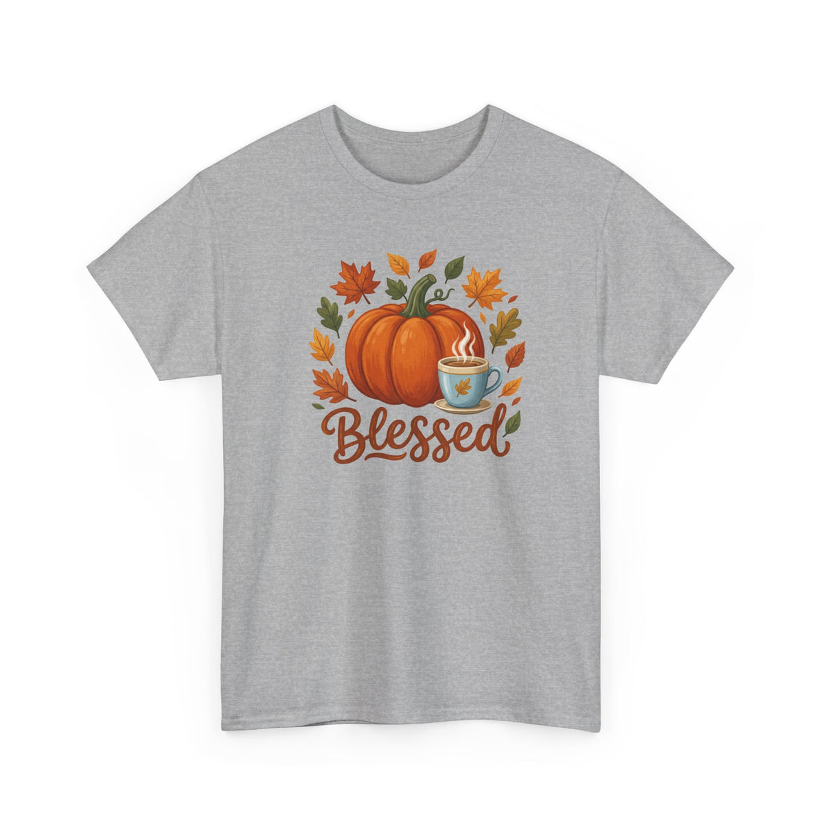 Blessed Pumpkin Fall T-Shirt — Autumn Leaves & Coffee Tee