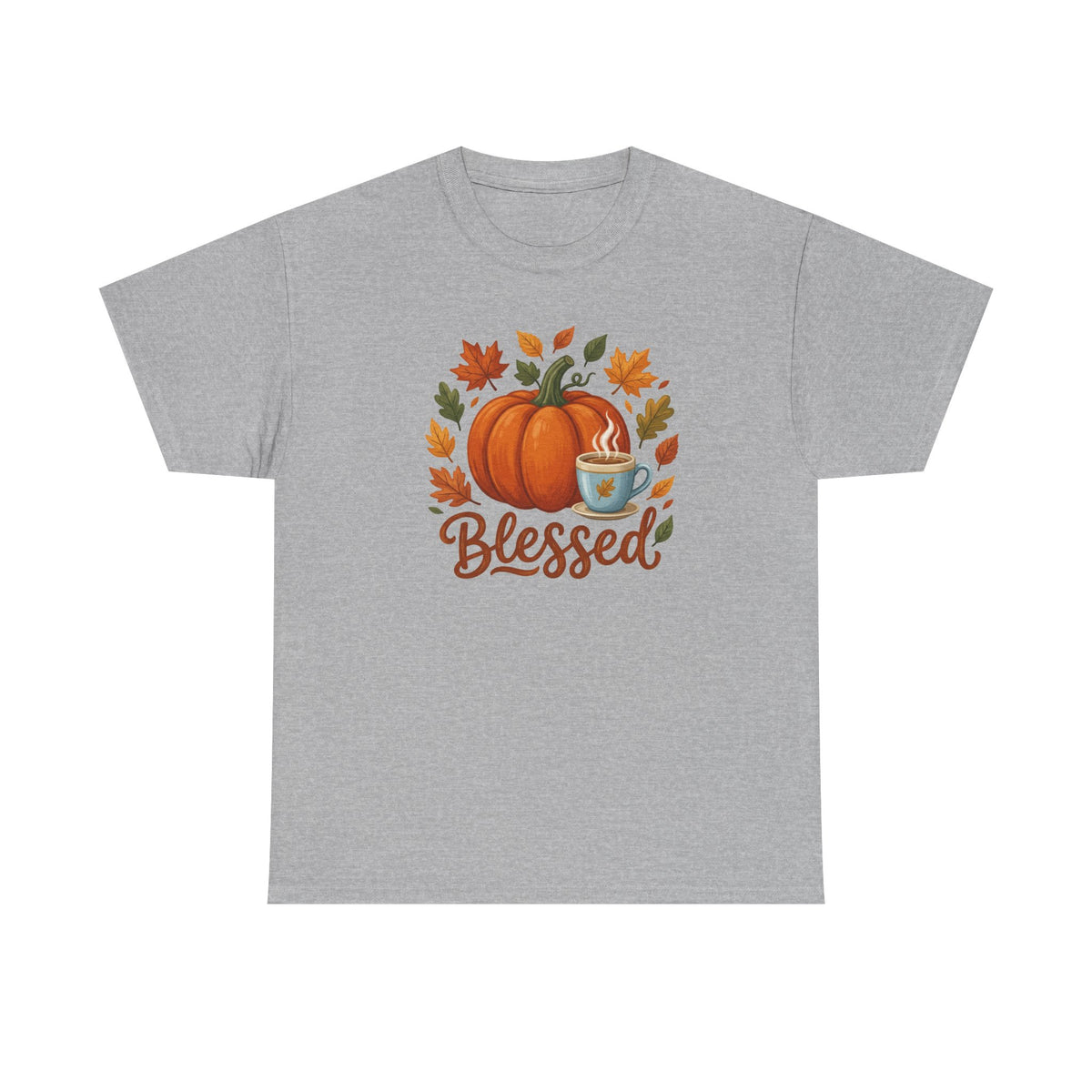 Blessed Pumpkin Fall T-Shirt — Autumn Leaves & Coffee Tee