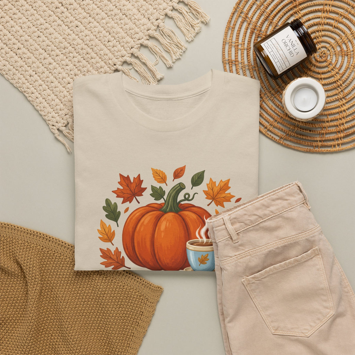 Blessed Pumpkin Fall T-Shirt — Autumn Leaves & Coffee Tee