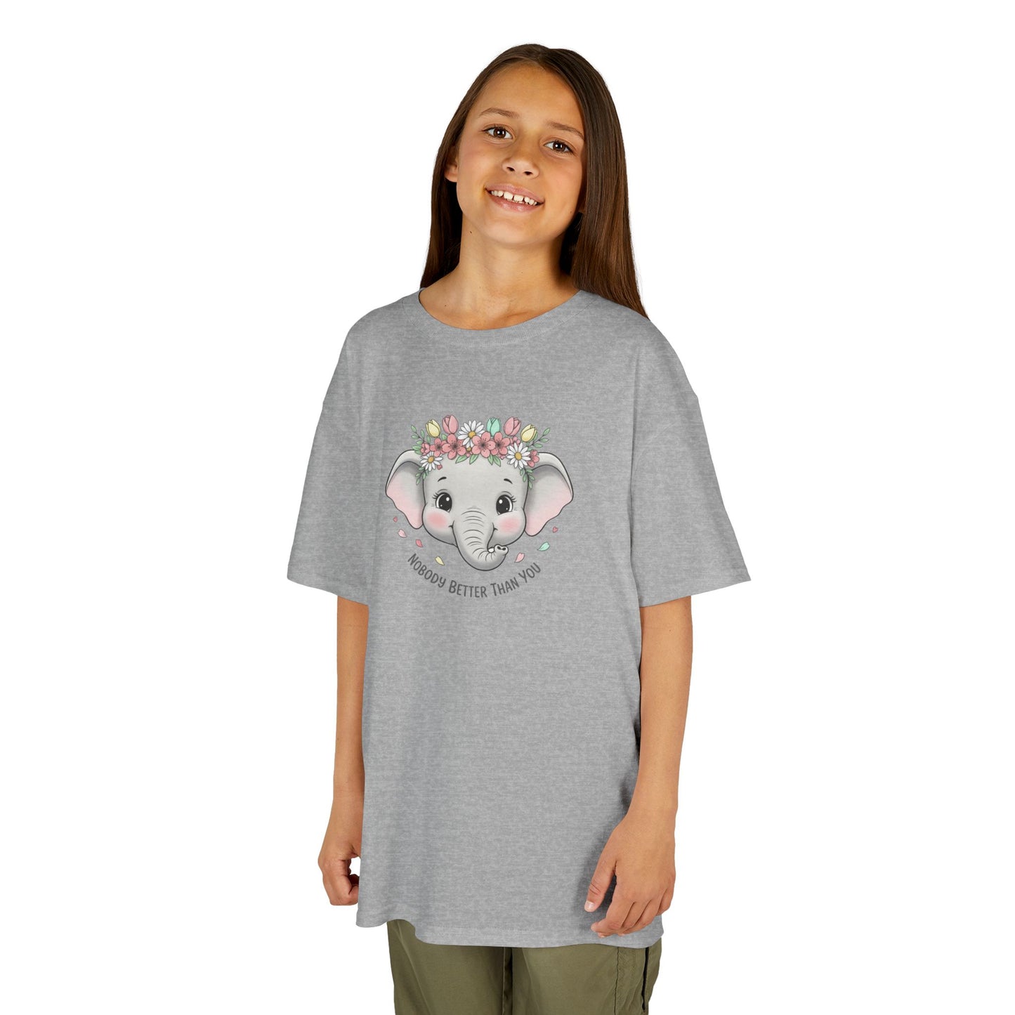 Kids Tee — Cute Elephant with Floral Crown (“Adorable Little One”)