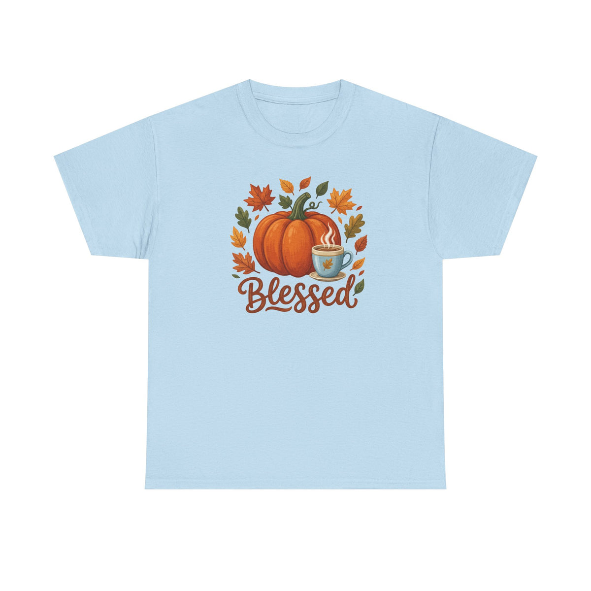 Blessed Pumpkin Fall T-Shirt — Autumn Leaves & Coffee Tee
