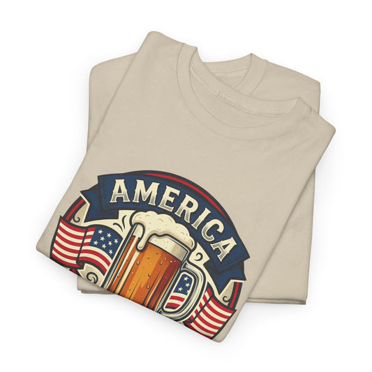 America 250 Years Strong T-Shirt — Patriotic Beer Emblem Tee