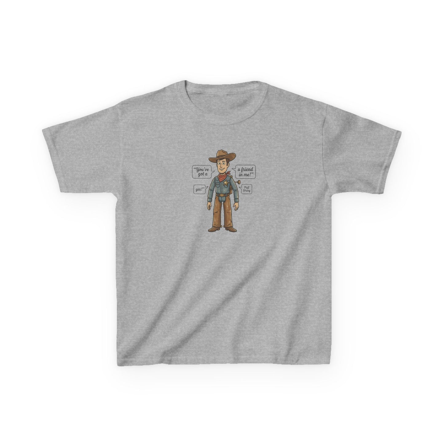 Kids Tee — Cute Cartoon Cowboy Diagram (“Hat”, “Boots”, “Gun”)