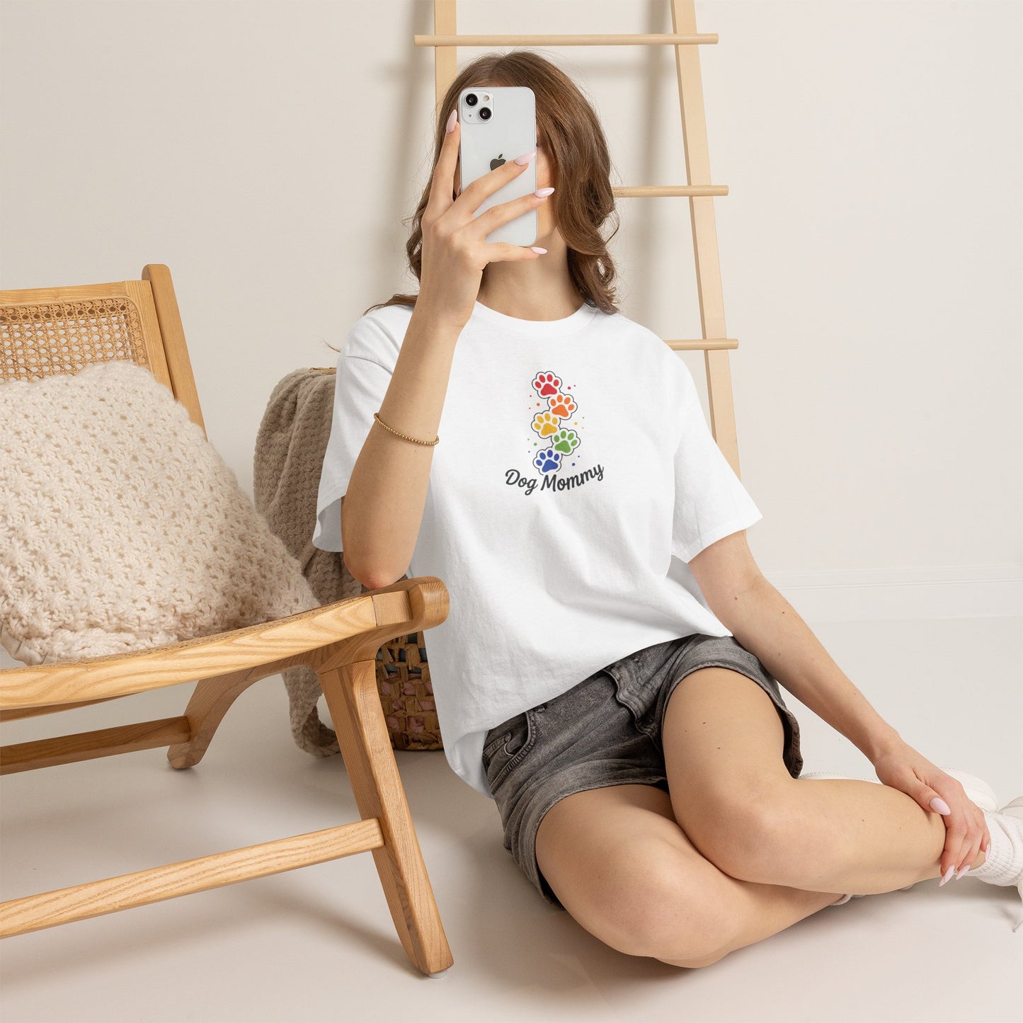 Dog Mommy T-Shirt — Rainbow Paw Print Tee for Dog Lovers