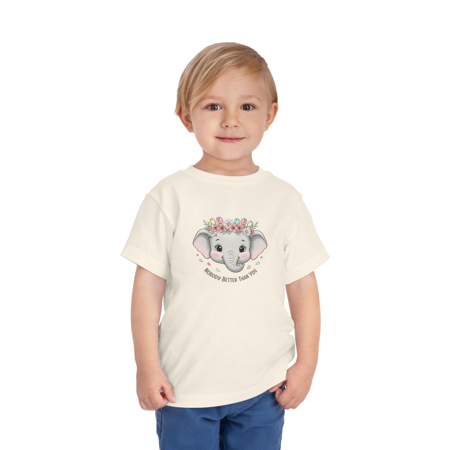 Toddler Tee — Cute Floral Elephant "A Hug Is Better Than Wi‑Fi"