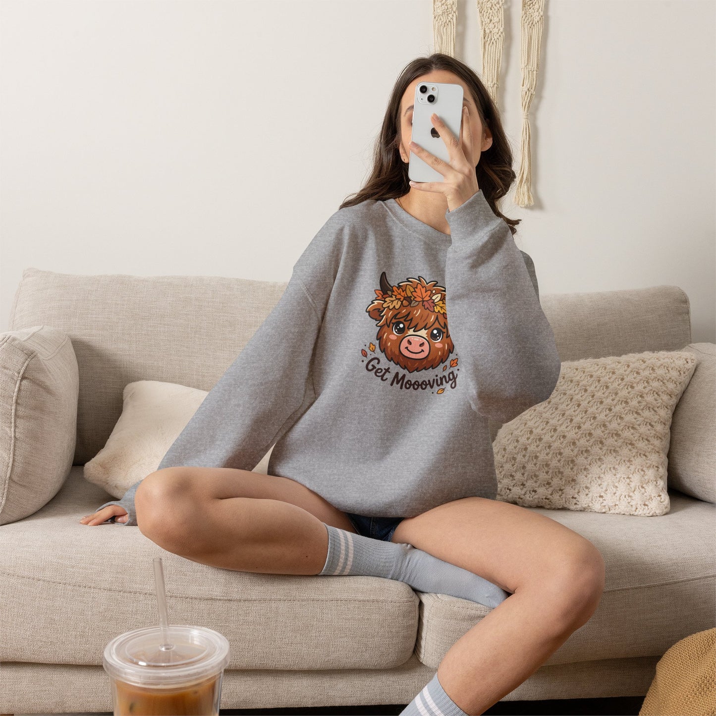 Get Moooving! Fall Highland Cow Sweatshirt