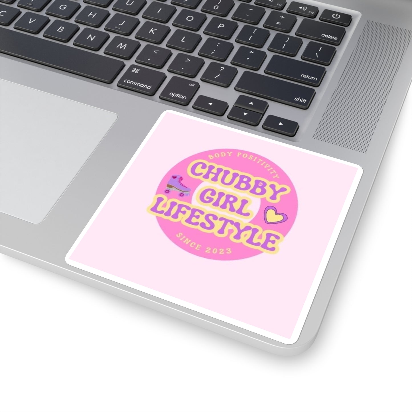 Chubby Girl Lifestyle Square Sticker — Pink Body Positivity Roller Skate Design
