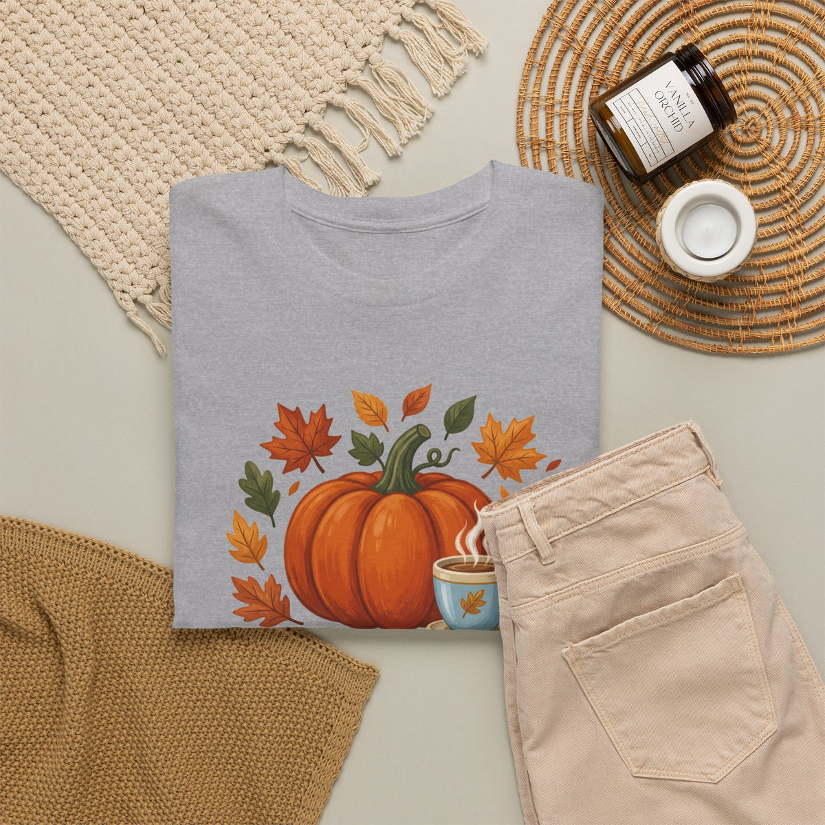 Blessed Pumpkin Fall T-Shirt — Autumn Leaves & Coffee Tee
