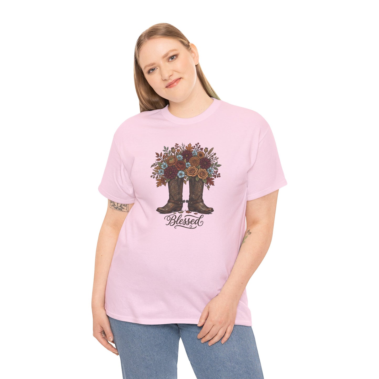 Blessed Cowboy Boots Floral Tee — Rustic Country Western Graphic T-Shirt