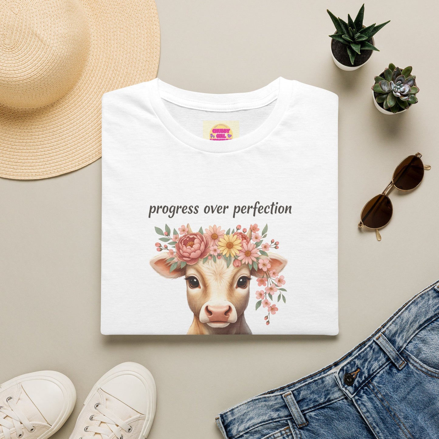 Progress Over Perfection Floral Cow Shirt