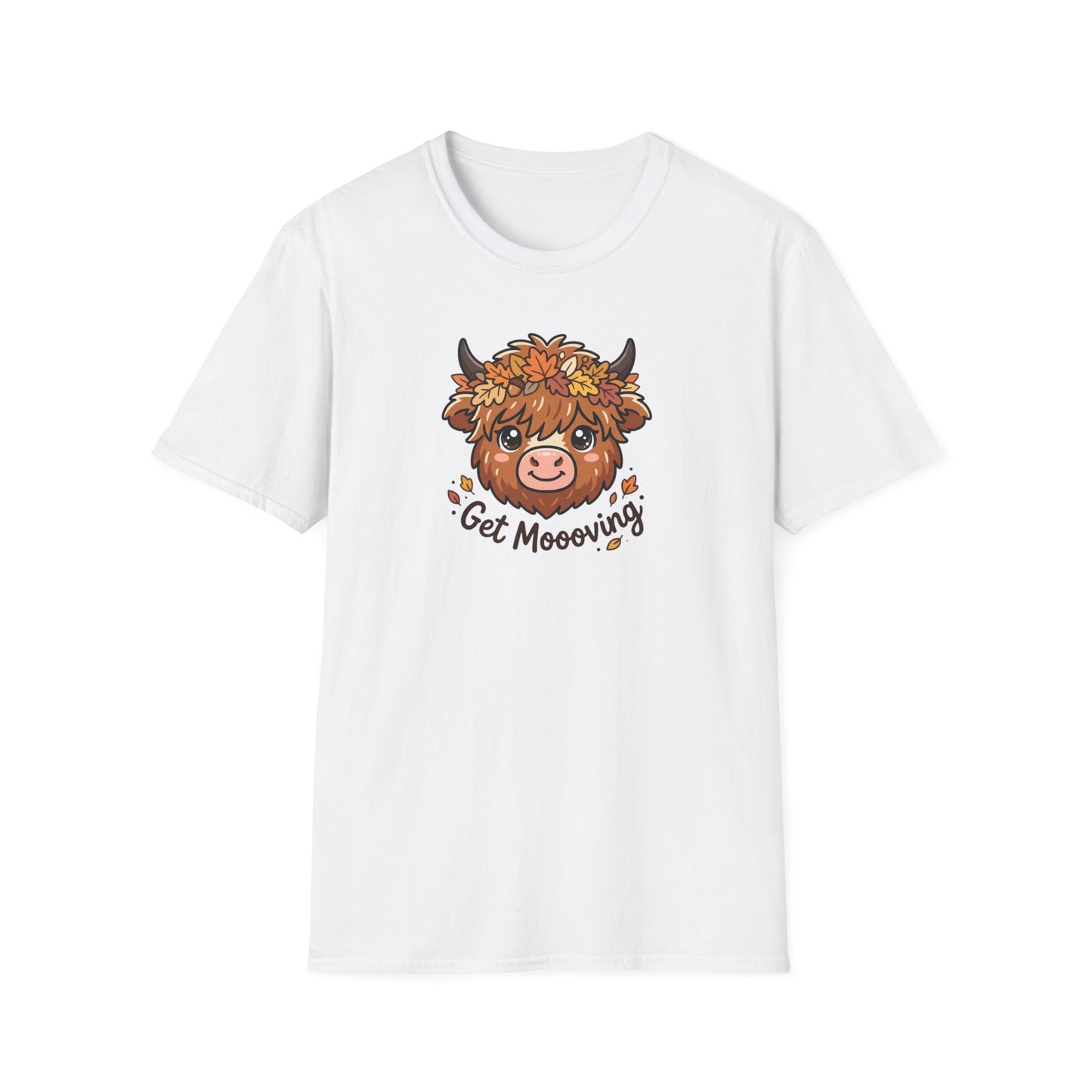 Get Moooving Highland Cow T-Shirt — Cute Autumn Floral Cow Graphic Tee