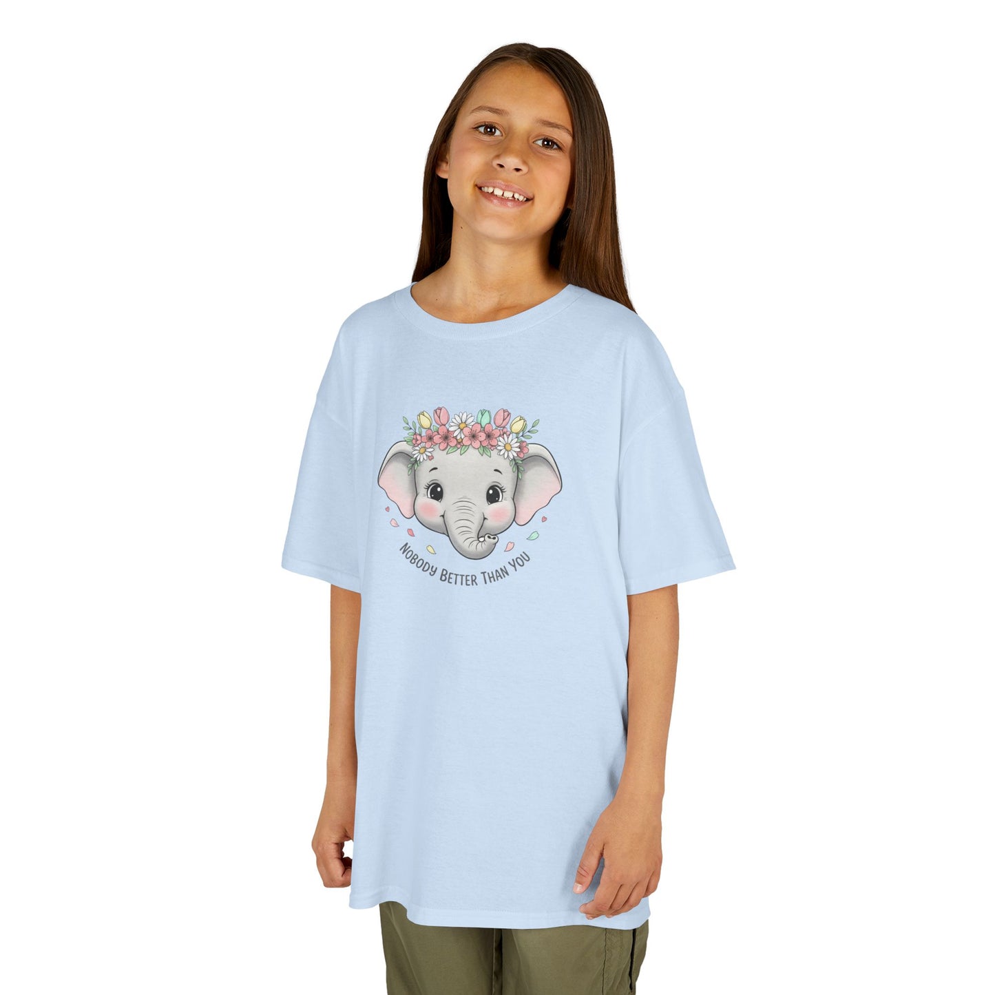 Kids Tee — Cute Elephant with Floral Crown (“Adorable Little One”)