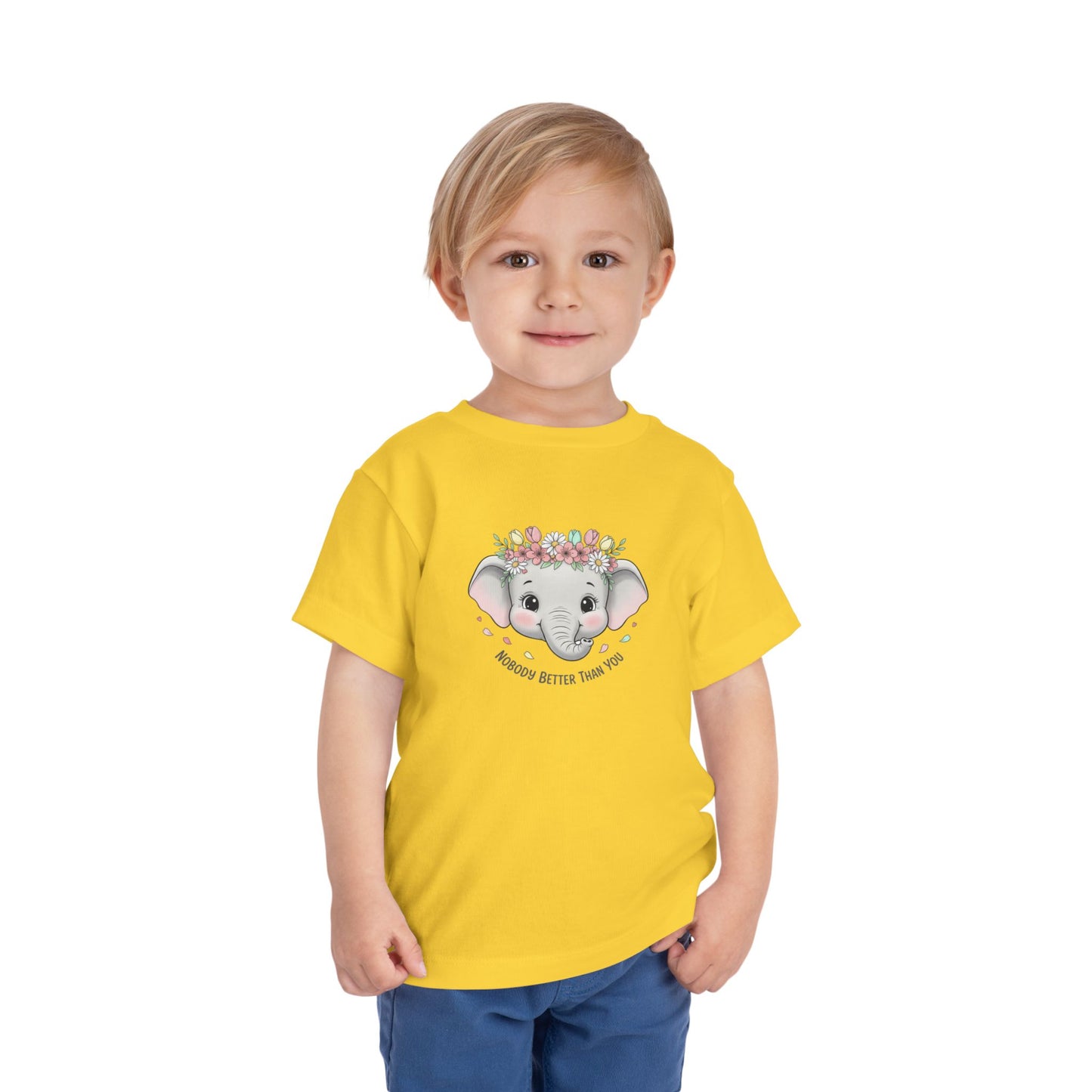 Toddler Tee — Cute Floral Elephant "A Hug Is Better Than Wi‑Fi"