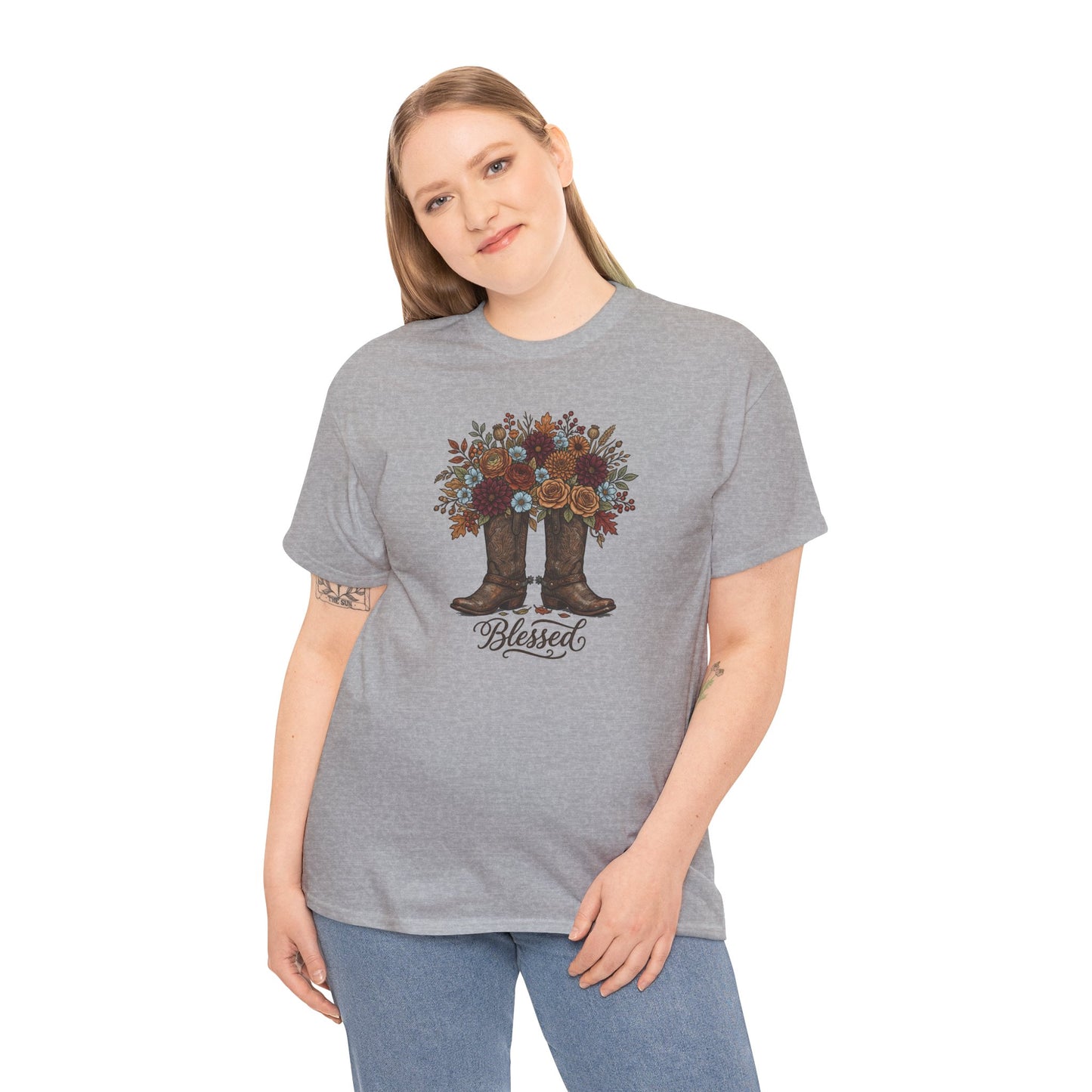 Blessed Cowboy Boots Floral Tee — Rustic Country Western Graphic T-Shirt