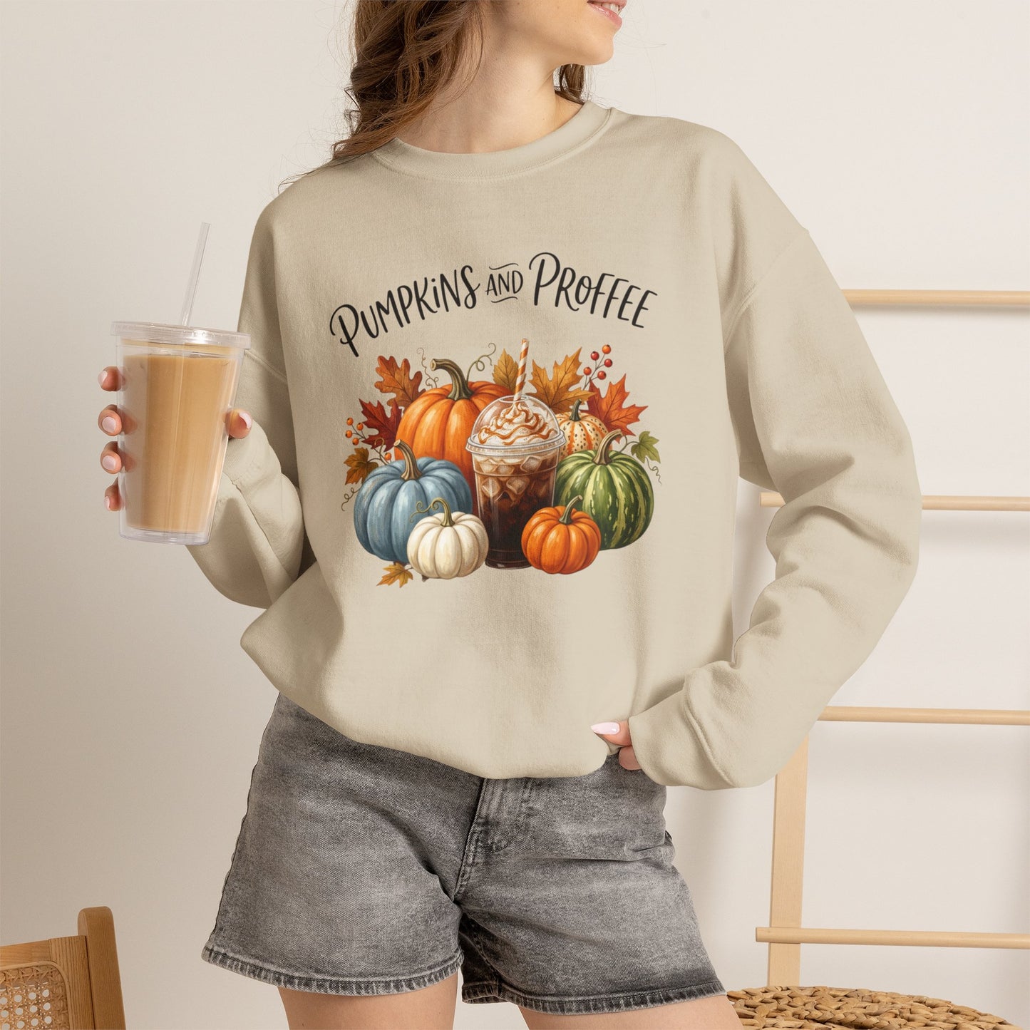 Pumpkins and Proffee (Protein Coffee) Sweatshirt — Fall Pumpkin Bouquet Crewneck