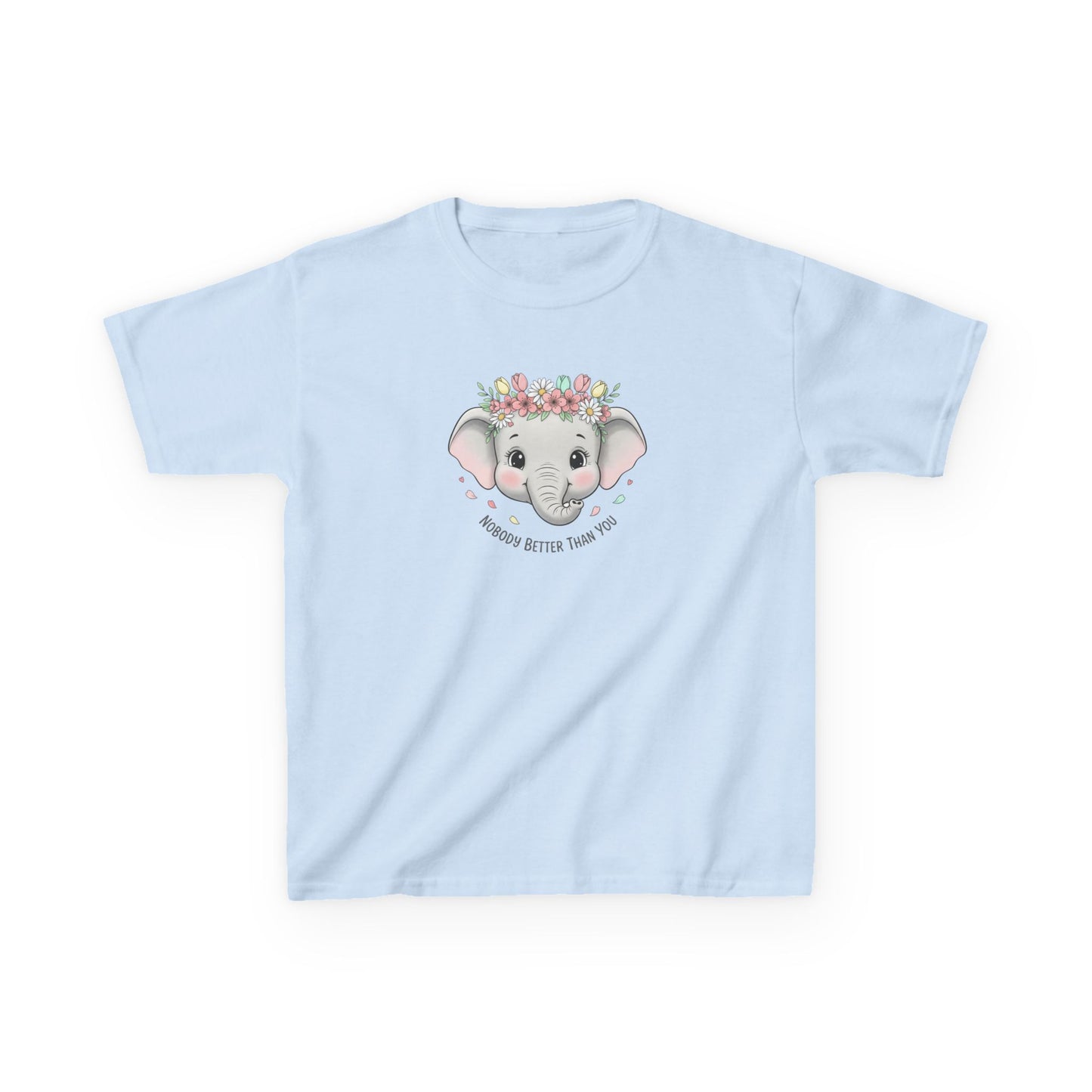 Kids Tee — Cute Elephant with Floral Crown (“Adorable Little One”)