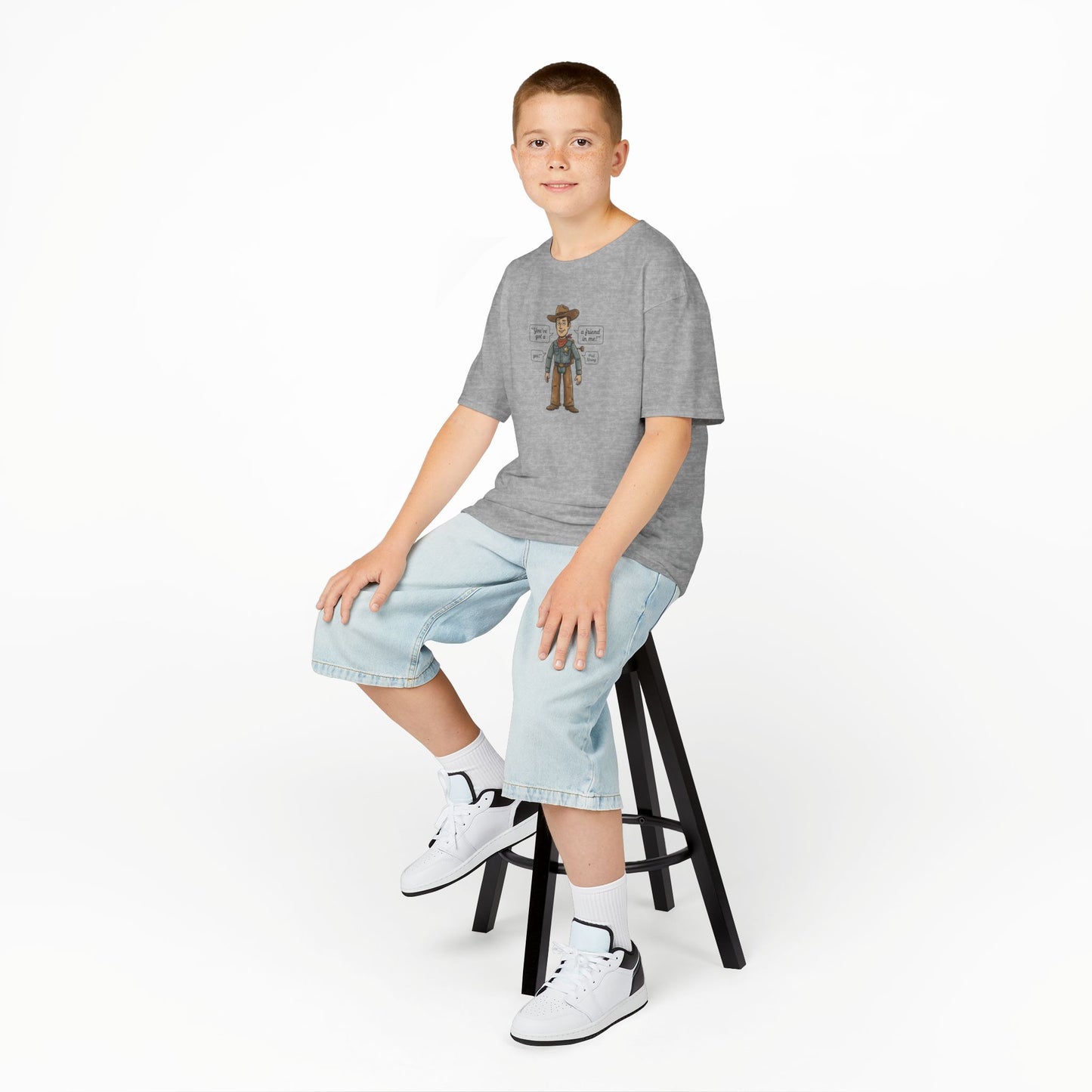 Kids Tee — Cute Cartoon Cowboy Diagram (“Hat”, “Boots”, “Gun”)