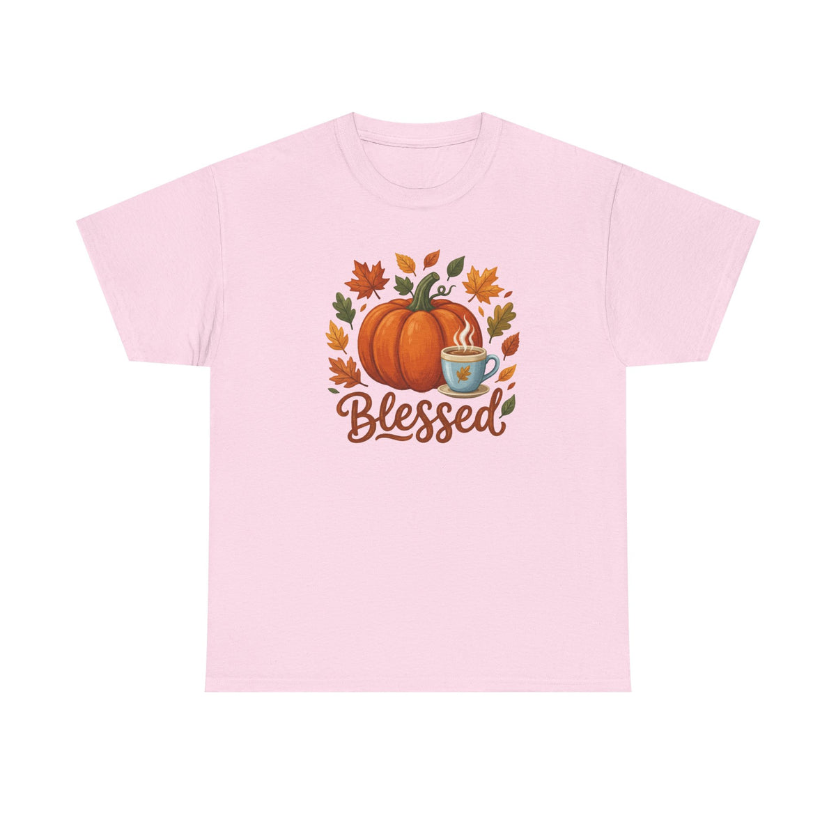 Blessed Pumpkin Fall T-Shirt — Autumn Leaves & Coffee Tee