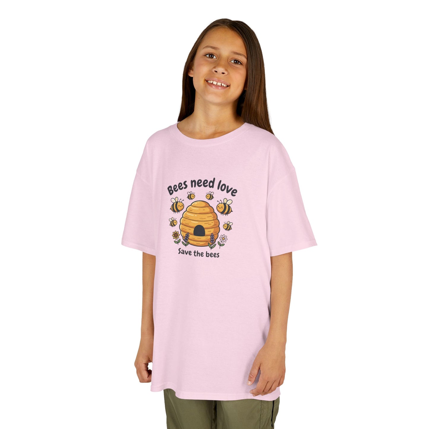 Kids Tee — "Bees Need Love" Save the Bees Cute Bee Skep Graphic