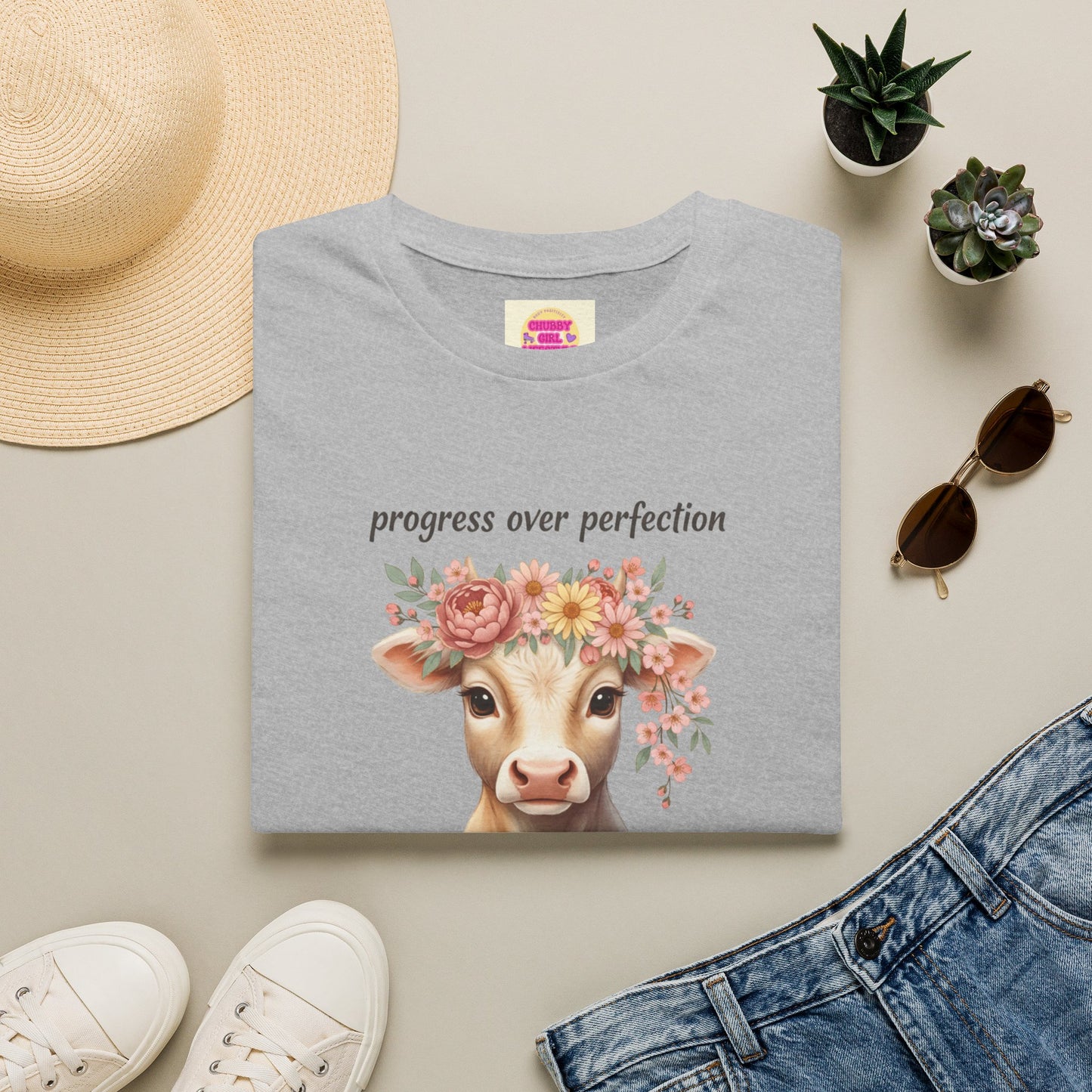 Progress Over Perfection Floral Cow Shirt