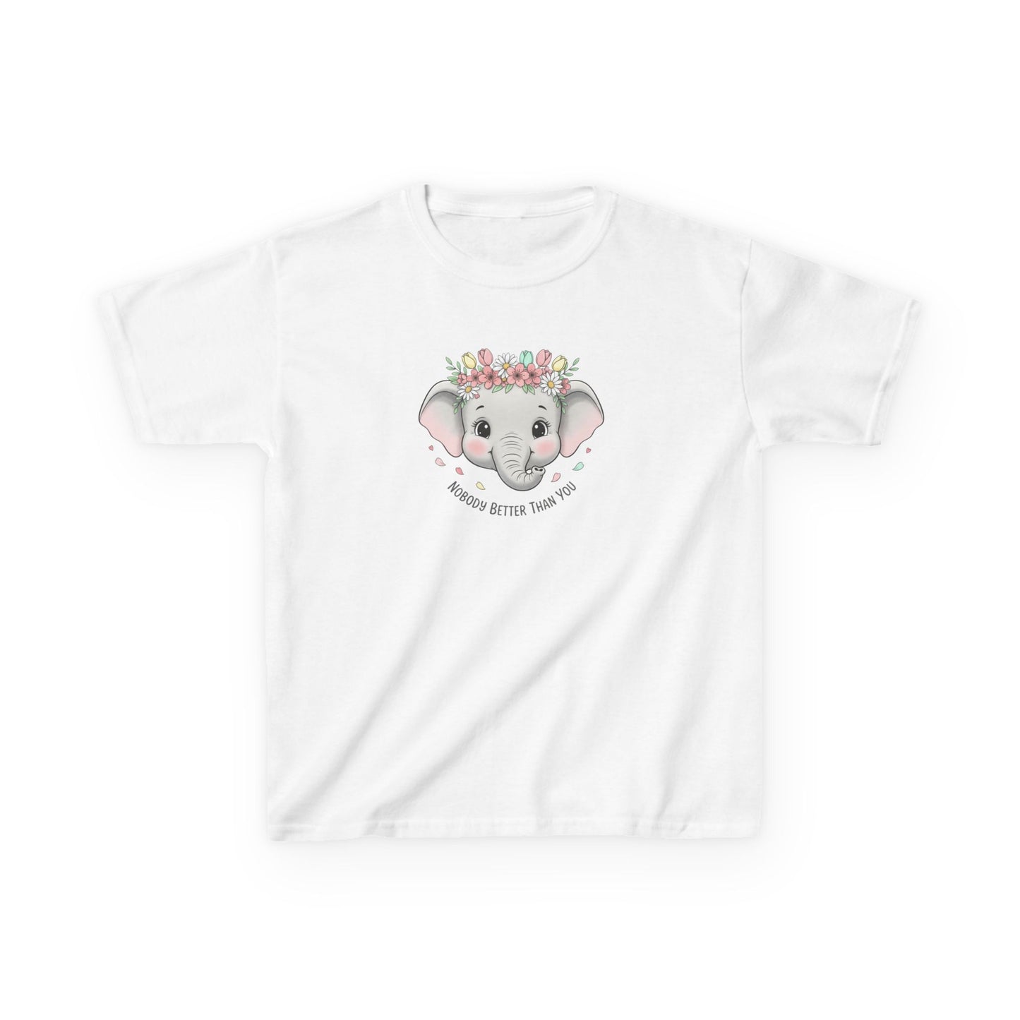 Kids Tee — Cute Elephant with Floral Crown (“Adorable Little One”)