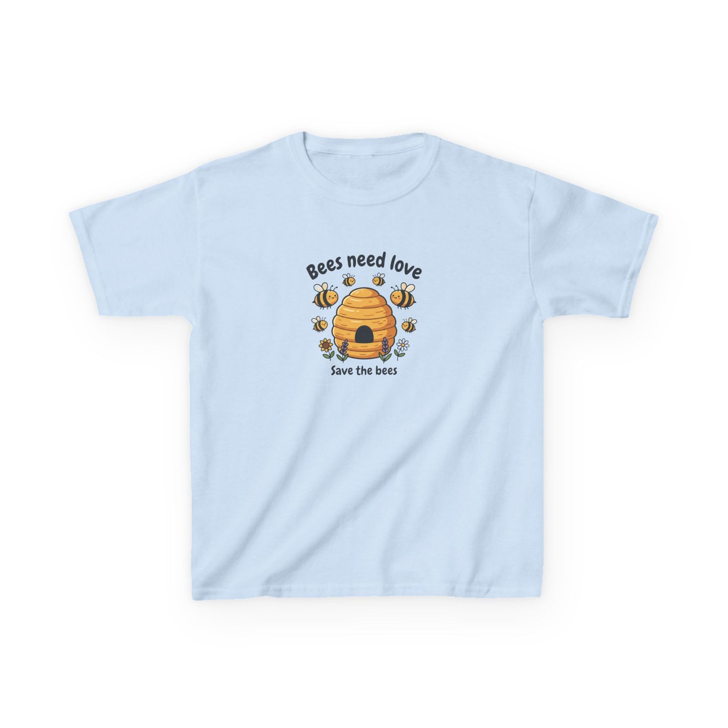 Kids Tee — "Bees Need Love" Save the Bees Cute Bee Skep Graphic