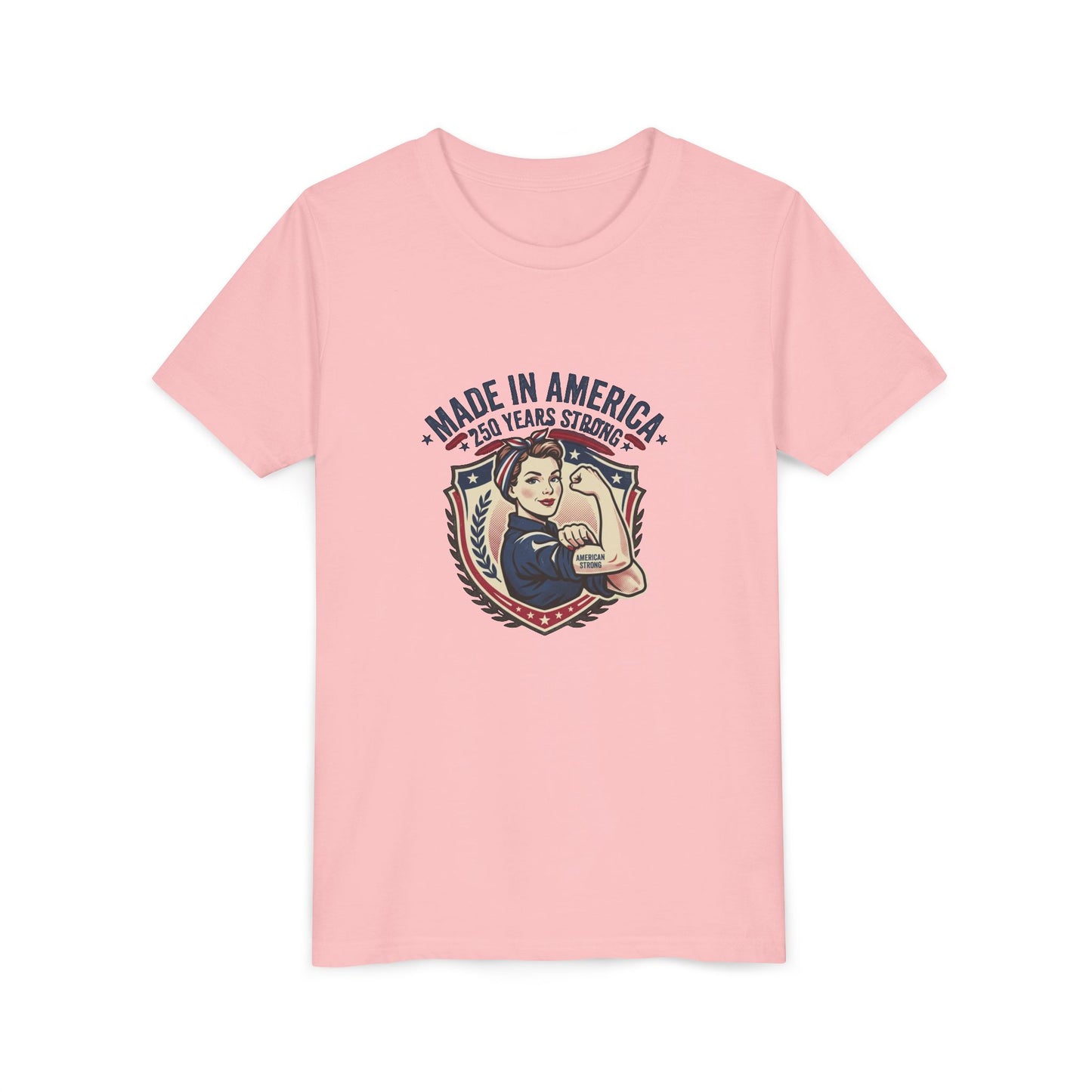 Made in America Youth Tee – "100 Years Strong" Patriotic Rosie Girl Shirt