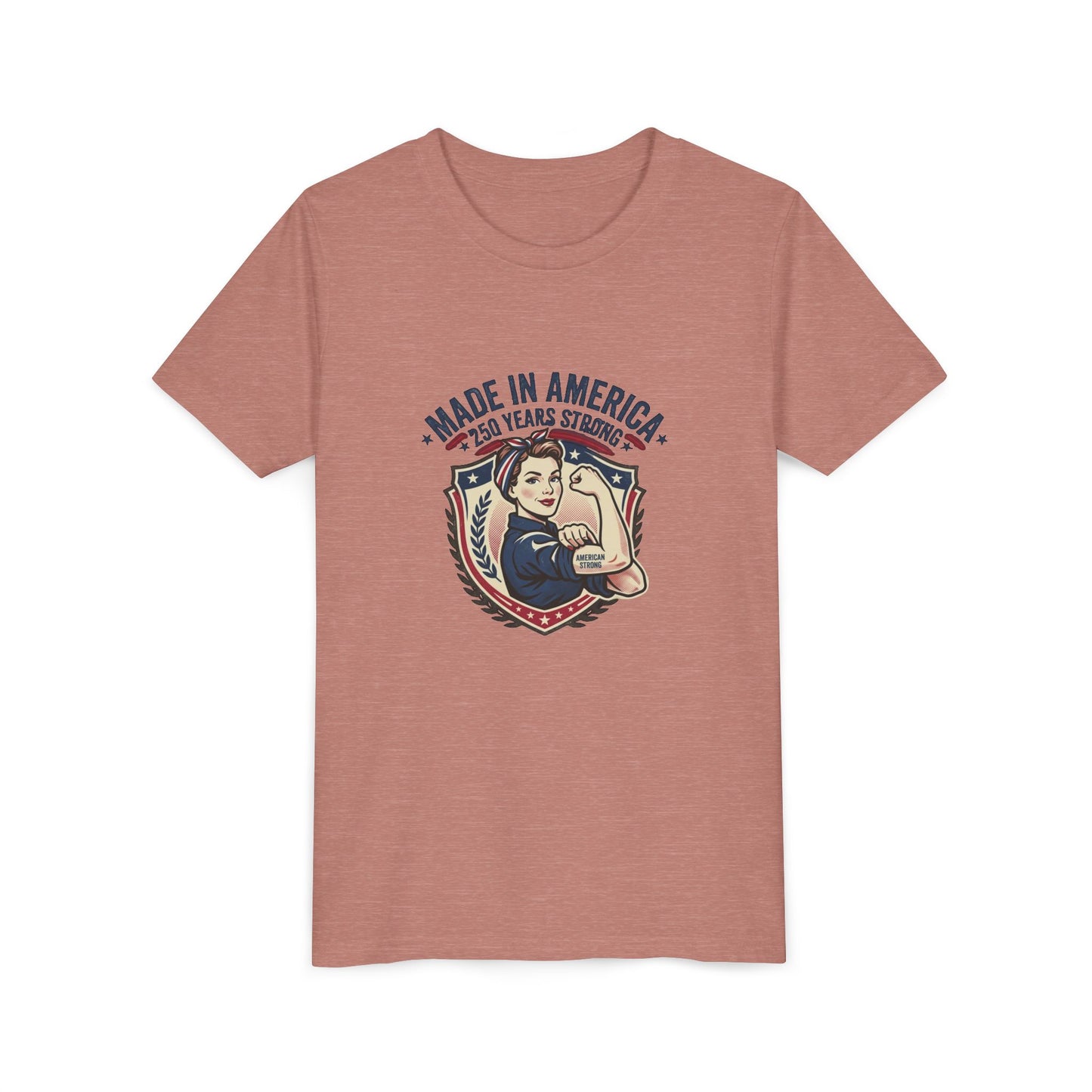 Made in America Youth Tee – "100 Years Strong" Patriotic Rosie Girl Shirt