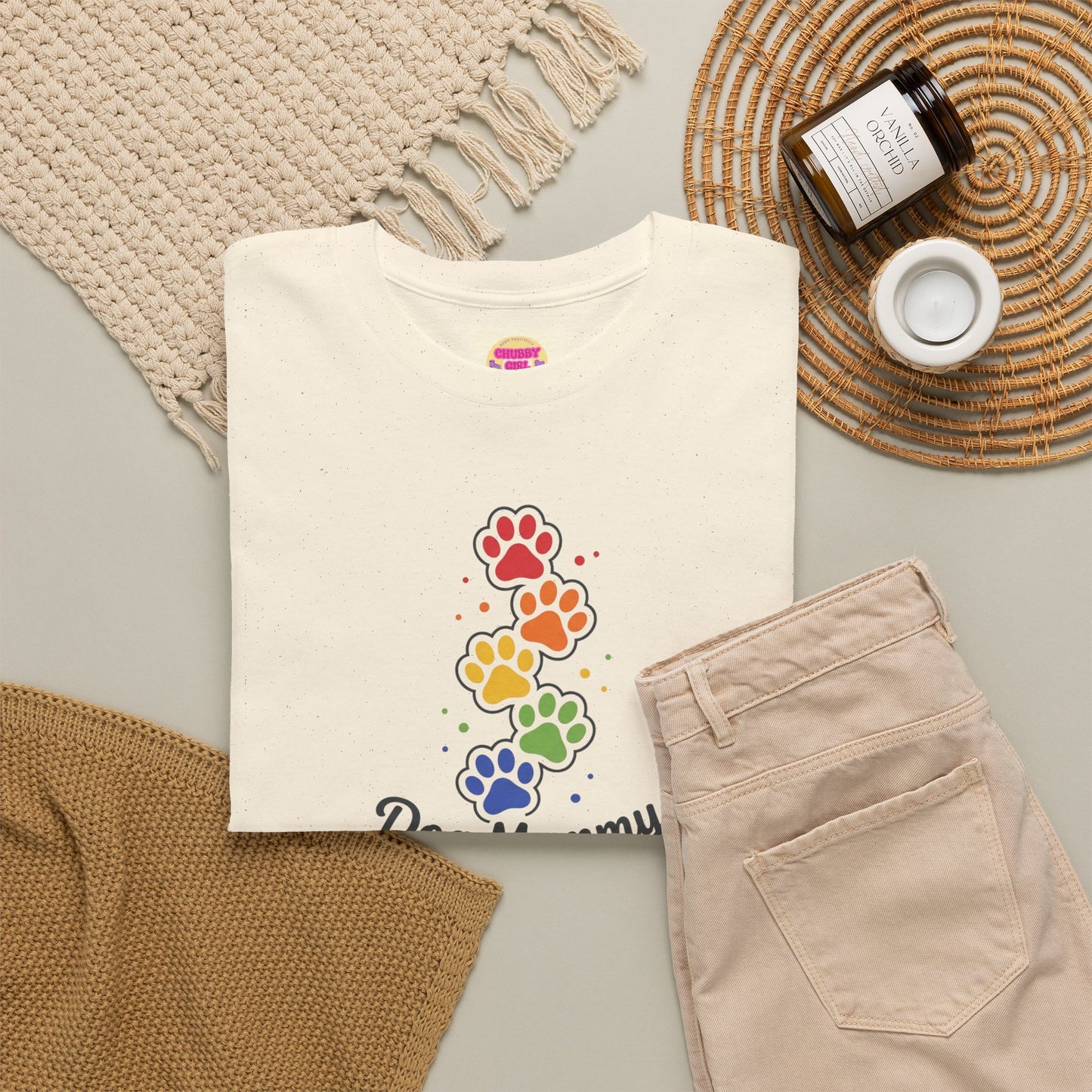 Dog Mommy T-Shirt — Rainbow Paw Print Tee for Dog Lovers