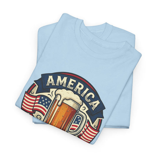 America 250 Years Strong T-Shirt — Patriotic Beer Emblem Tee