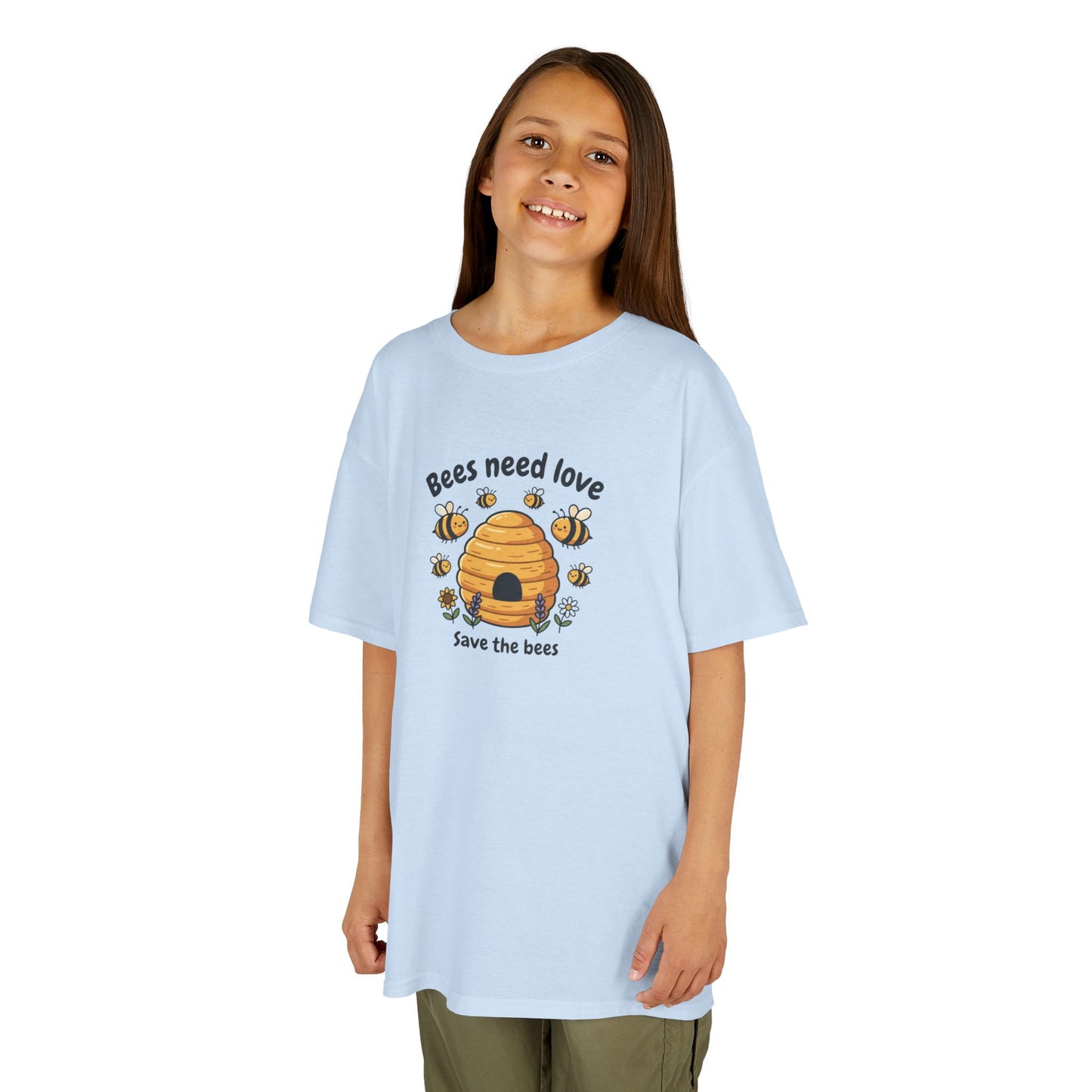 Kids Tee — "Bees Need Love" Save the Bees Cute Bee Skep Graphic