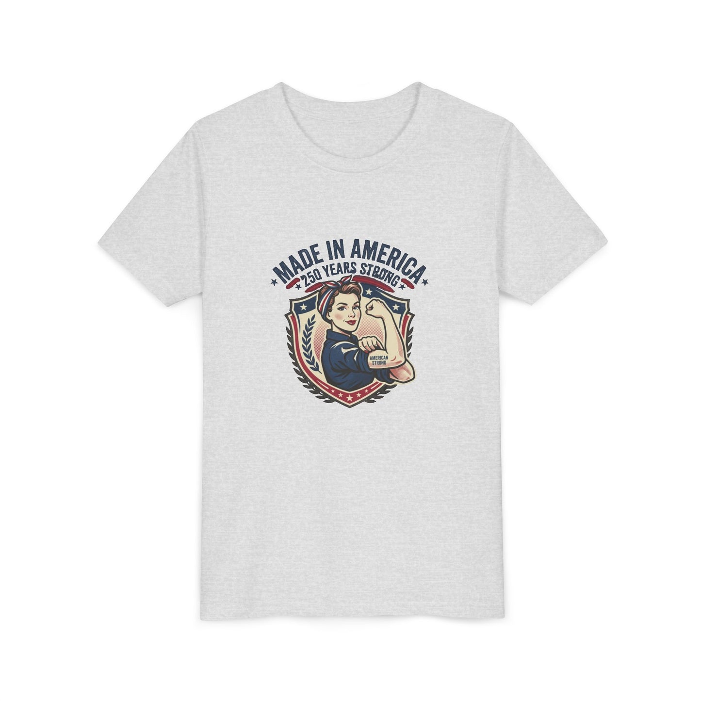 Made in America Youth Tee – "100 Years Strong" Patriotic Rosie Girl Shirt