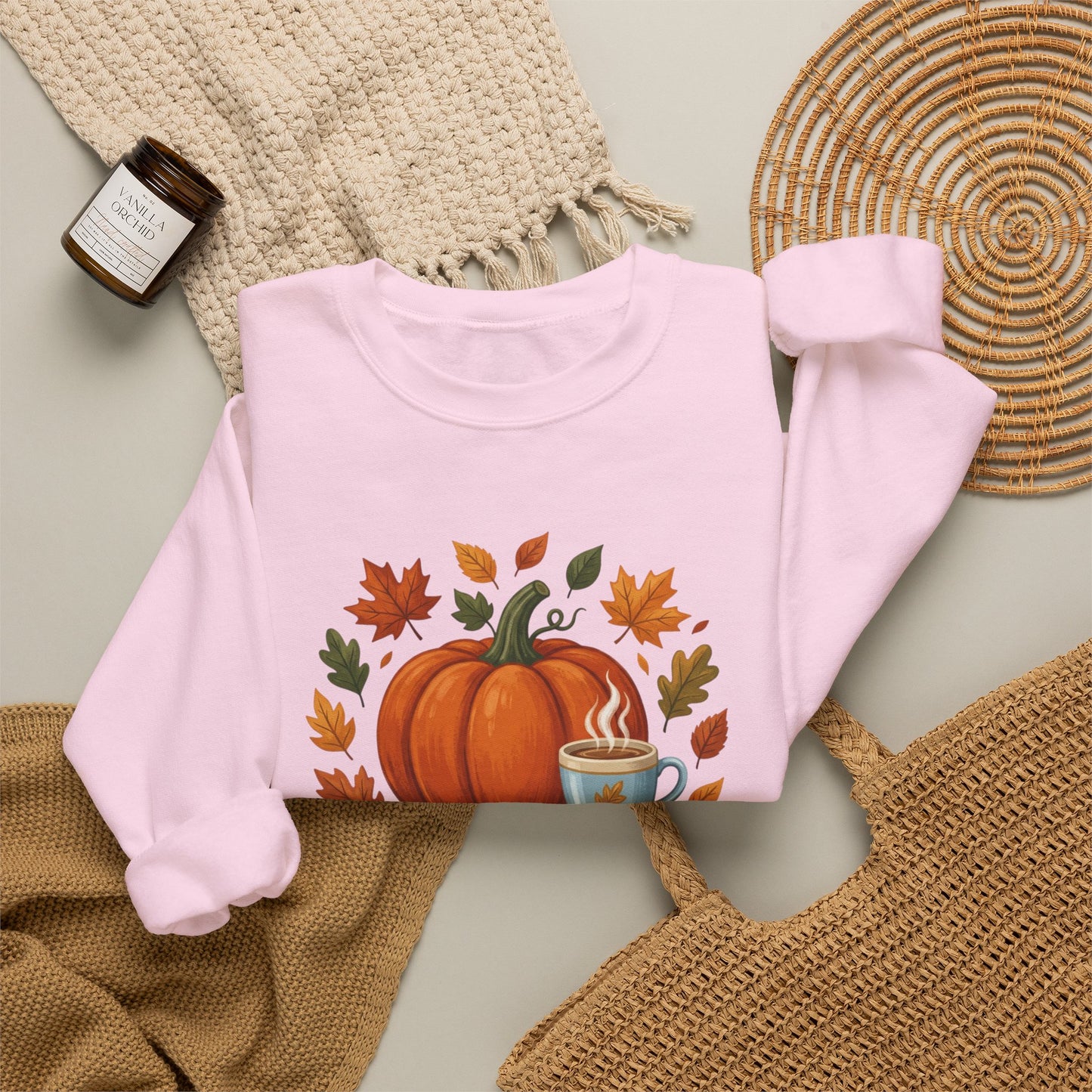 Blessed Pumpkin Fall Sweatshirt — Cozy Autumn Leaves & Coffee Crewneck