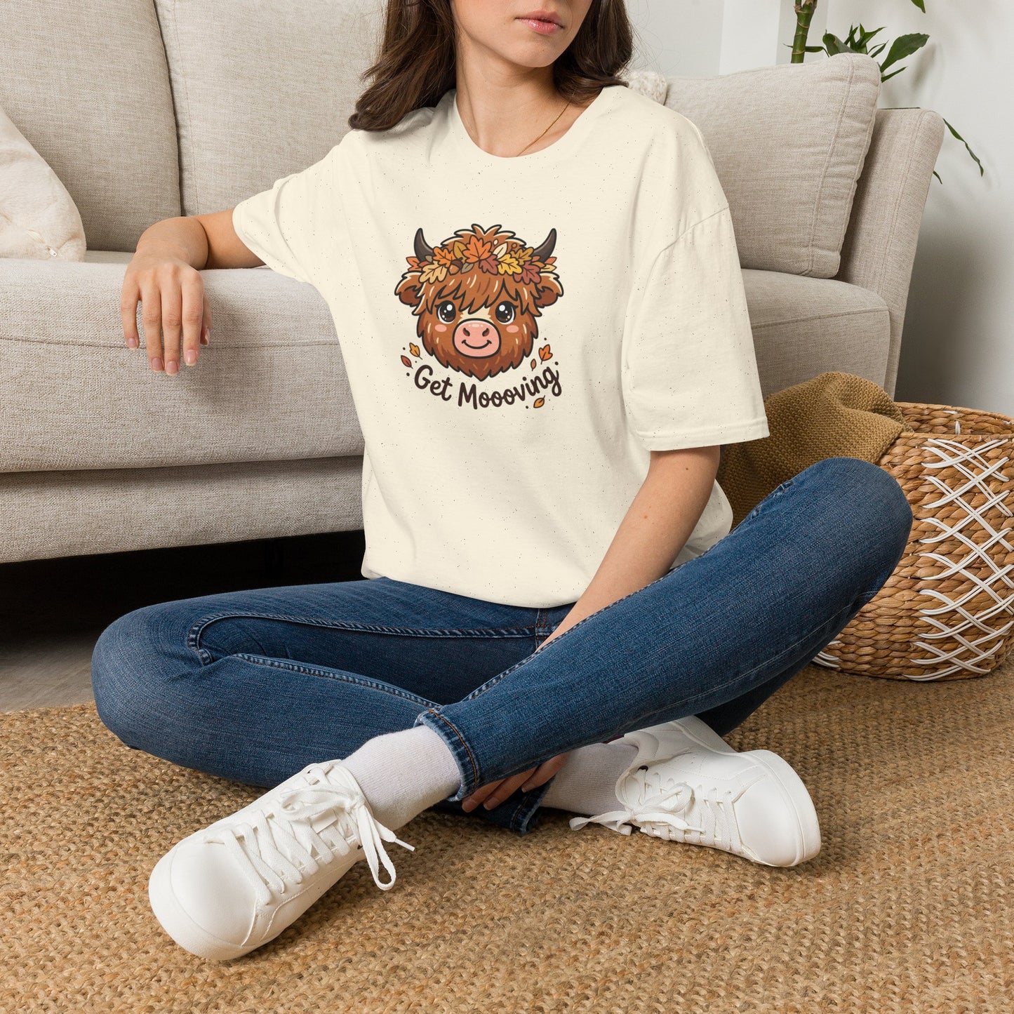 Get Moooving Highland Cow T-Shirt — Cute Autumn Floral Cow Graphic Tee