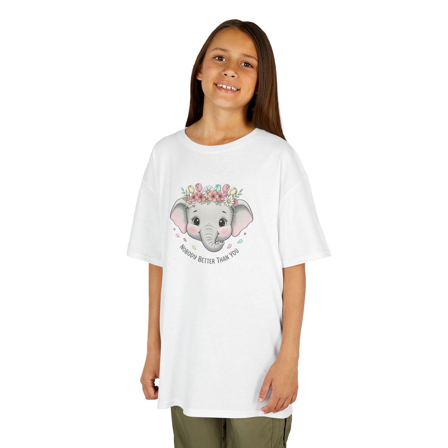 Kids Tee — Cute Elephant with Floral Crown (“Adorable Little One”)