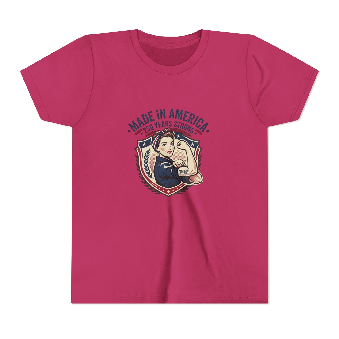 Made in America Youth Tee – "100 Years Strong" Patriotic Rosie Girl Shirt