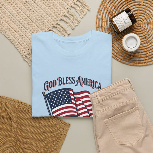 Patriotic Tee - "God Bless America" American Flag T-Shirt for 4th of July