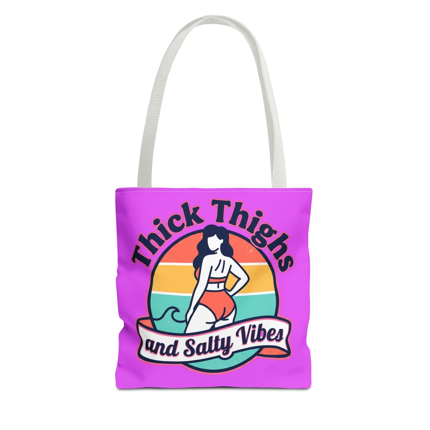 Thick Thighs and Salty Vibes Tote Bag — Retro Beach Graphic Bag
