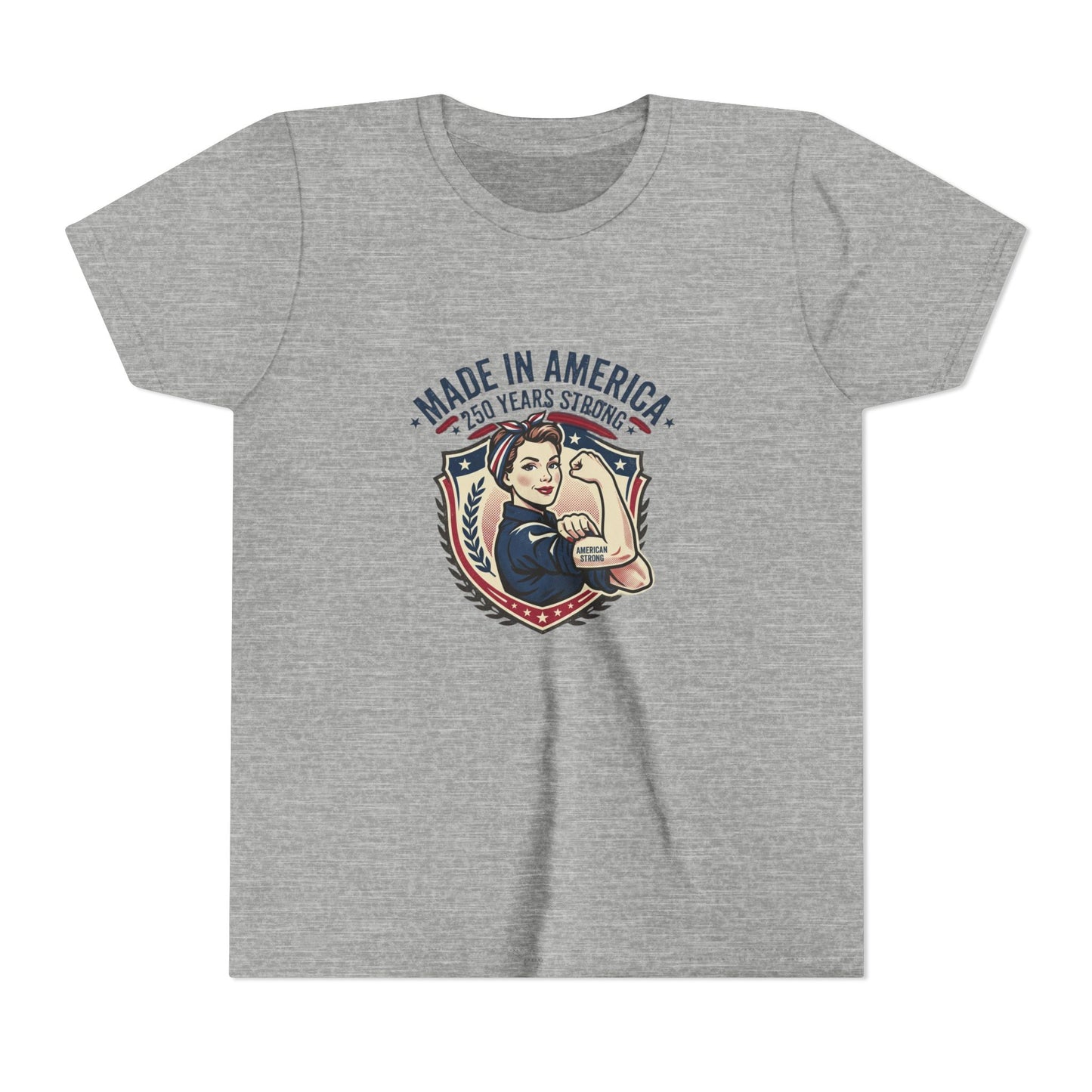 Made in America Youth Tee – "100 Years Strong" Patriotic Rosie Girl Shirt