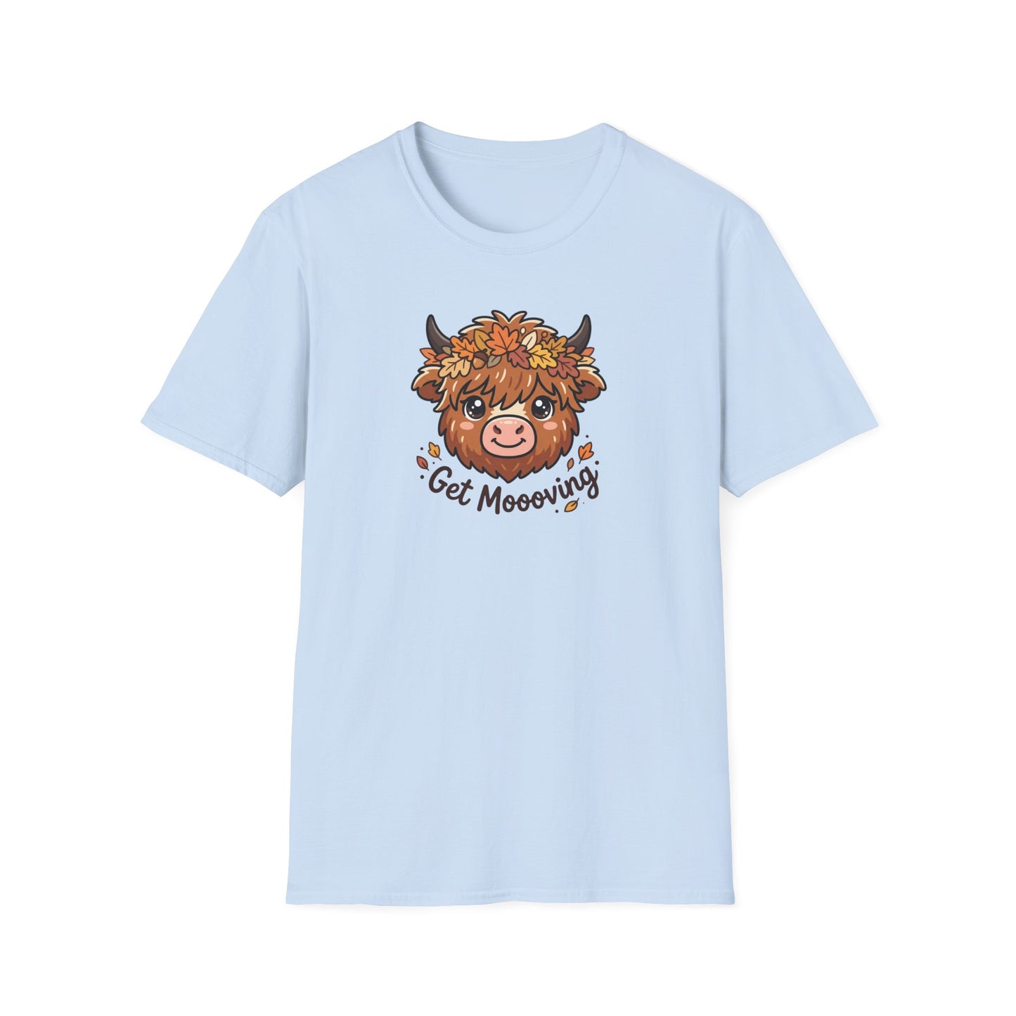Get Moooving Highland Cow T-Shirt — Cute Autumn Floral Cow Graphic Tee
