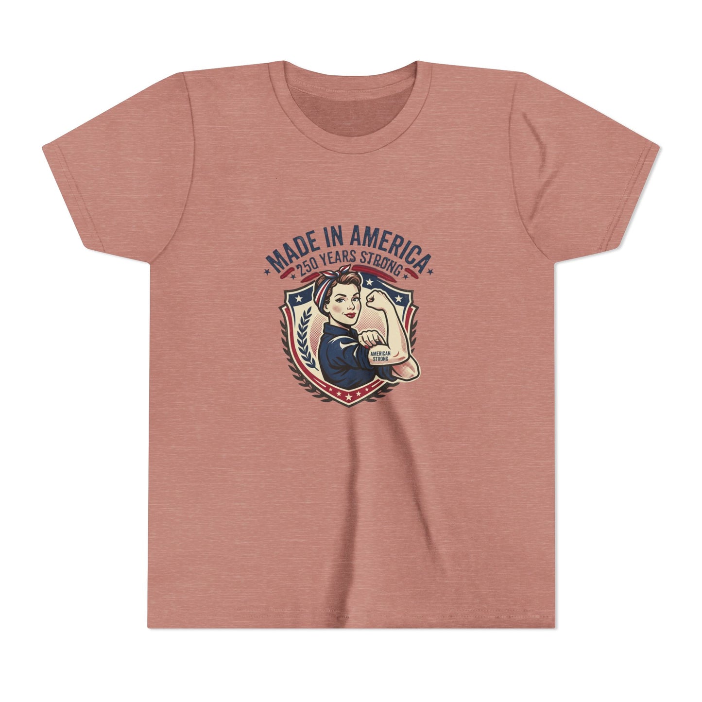 Made in America Youth Tee – "100 Years Strong" Patriotic Rosie Girl Shirt
